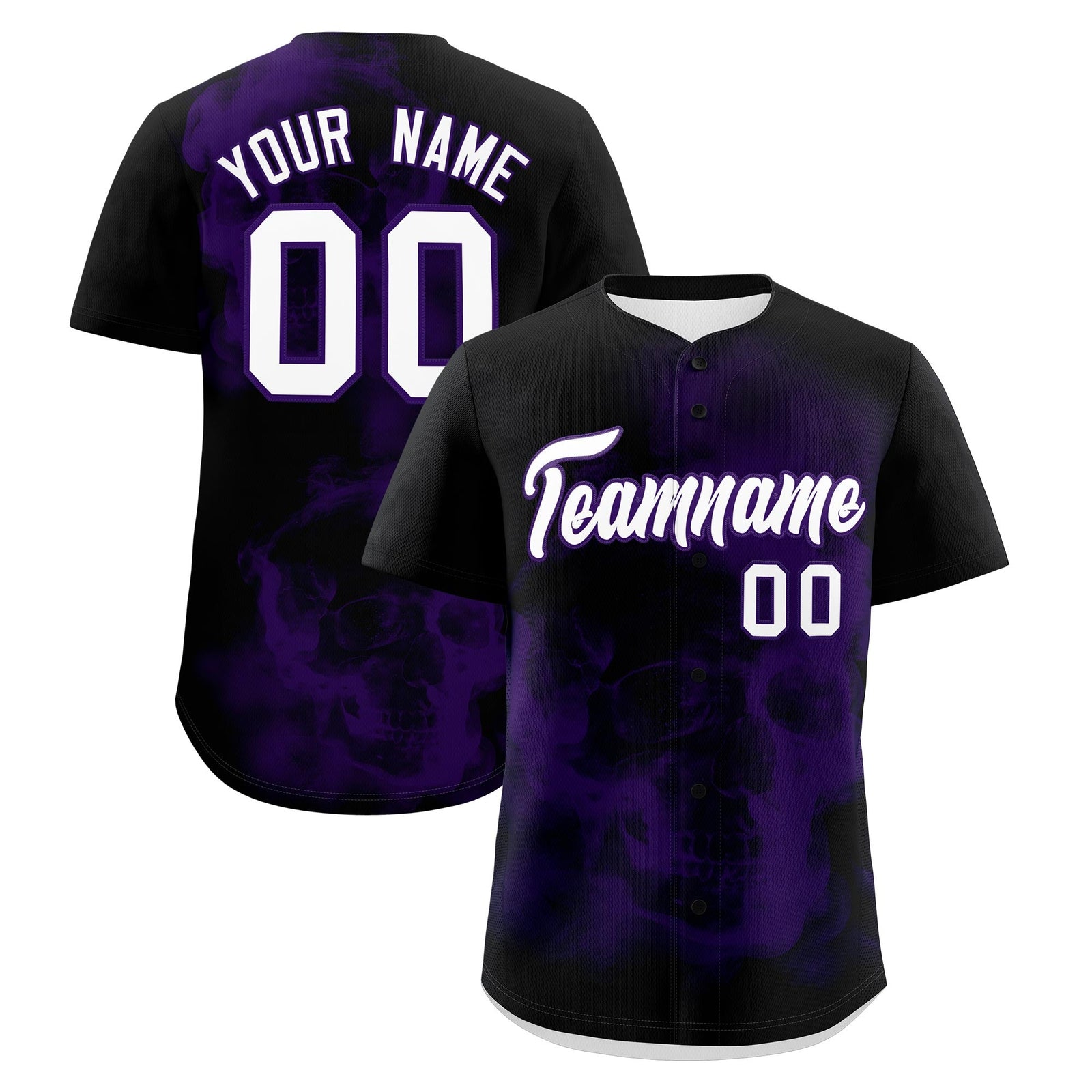 Custom Black Purple White skeleton Graffiti Pattern Quick Dry Baseball Jersey| KXKSHOP