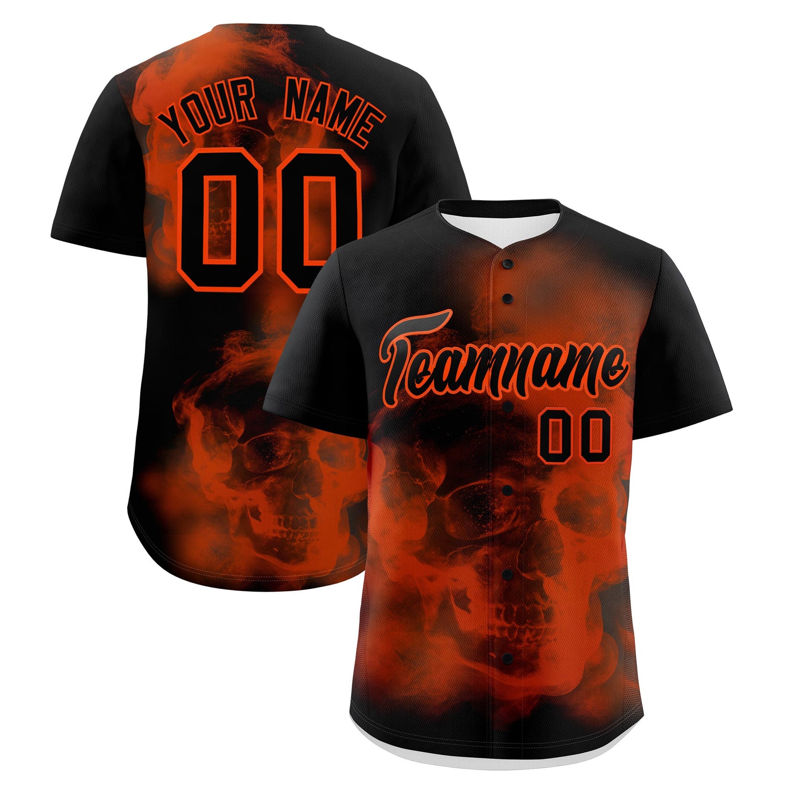 Custom Black Orange skeleton Graffiti Pattern Quick Dry Baseball Jersey| KXKSHOP
