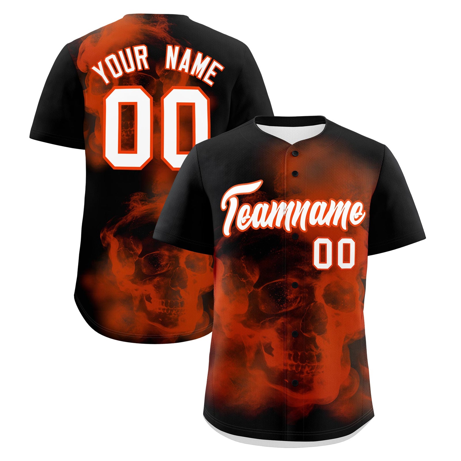 Custom Black Orange White skeleton Graffiti Pattern Quick Dry Baseball Jersey| KXKSHOP