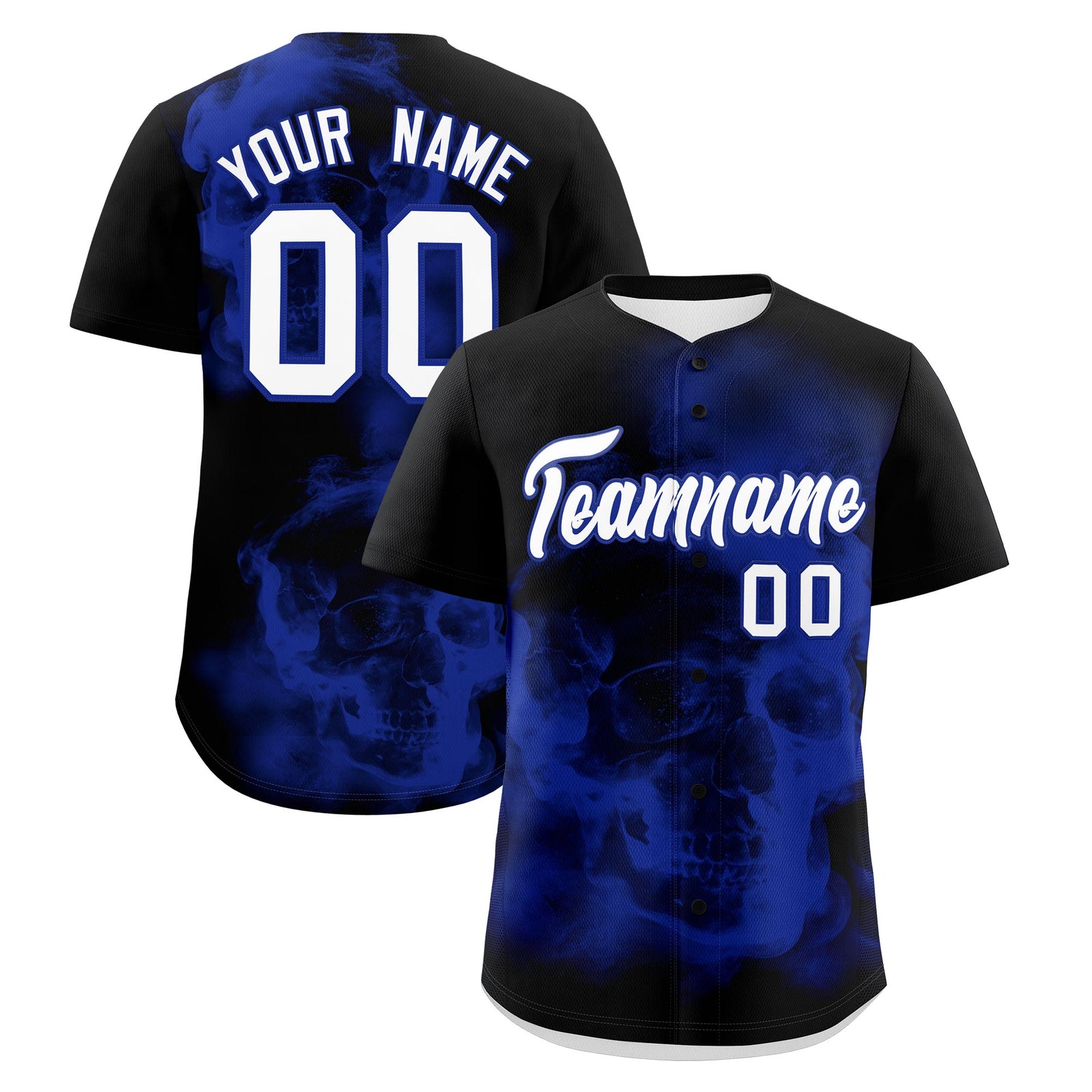 Custom Black Royal Blue White skeleton Graffiti Pattern Lightweight Baseball Jersey| KXKSHOP