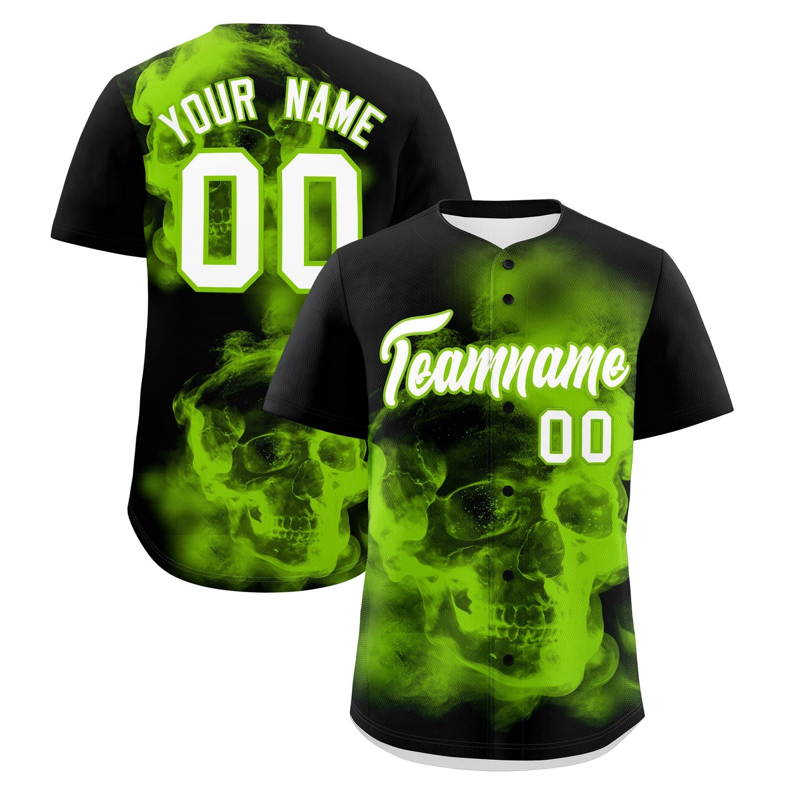 Custom Black Neon Green White skeleton Graffiti Pattern Lightweight Baseball Jersey| KXKSHOP