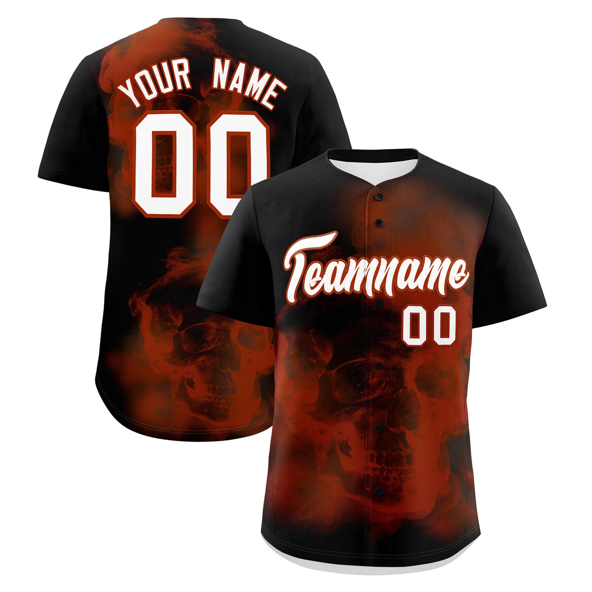 Custom Black Dark Orange White skeleton Graffiti Pattern Quick Dry Baseball Jersey| KXKSHOP