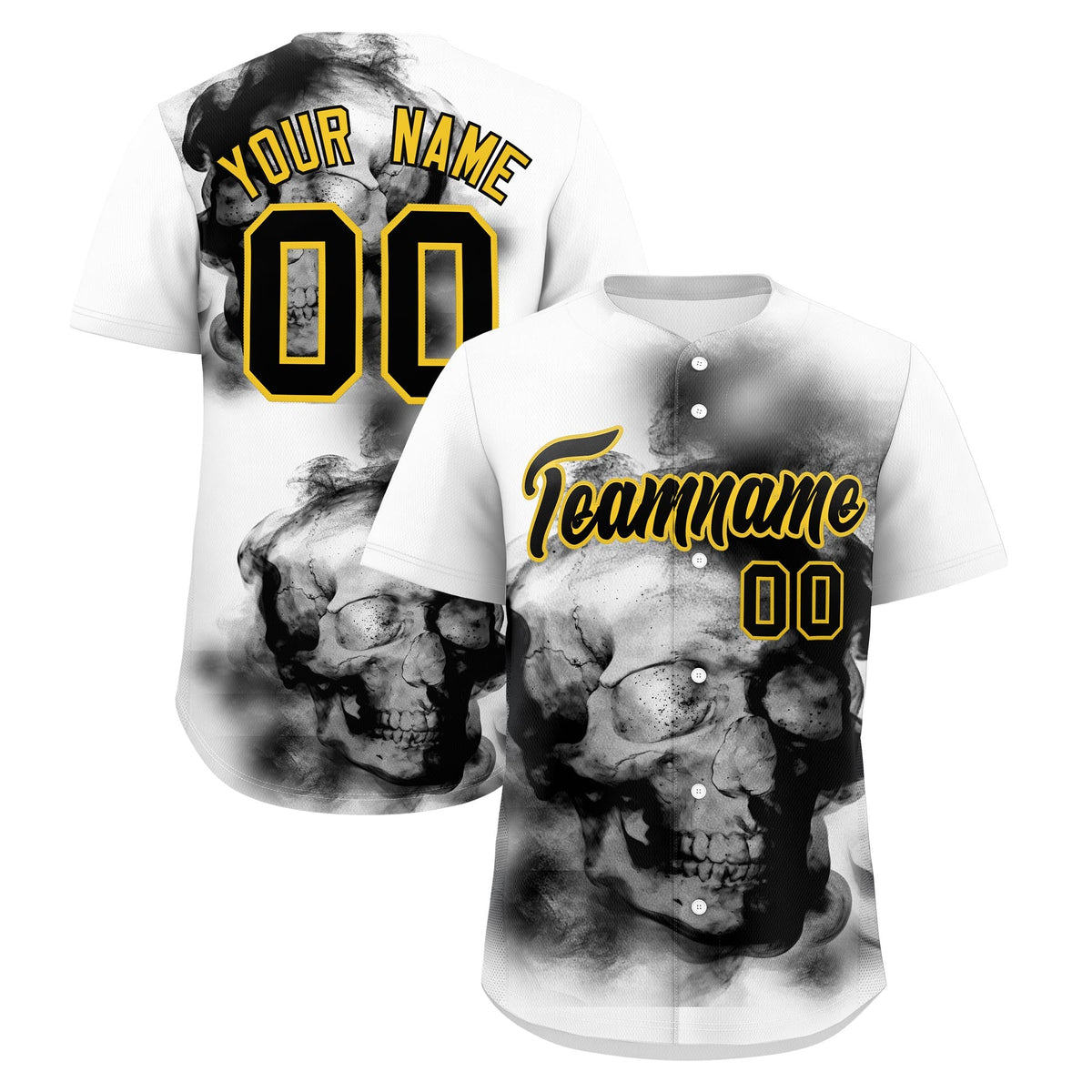 Custom White Black Gold skeleton Graffiti Pattern Lightweight Baseball Jersey| KXKSHOP