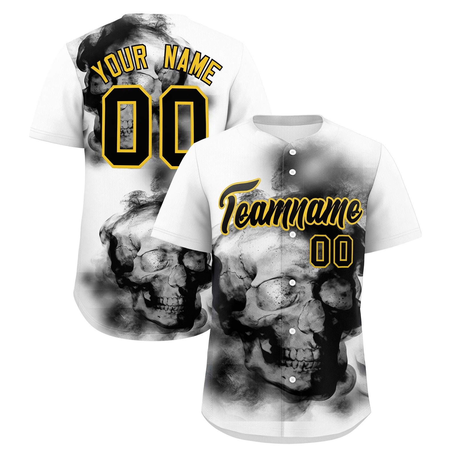 Custom White Black Gold skeleton Graffiti Pattern Lightweight Baseball Jersey| KXKSHOP