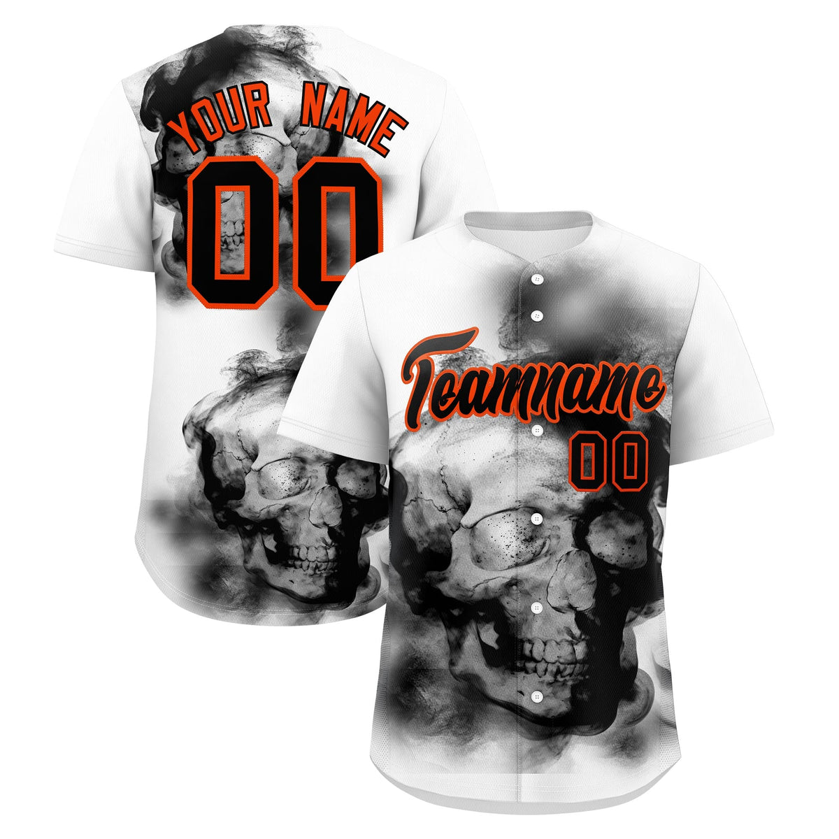 Custom White Black Orange skeleton Graffiti Pattern Quick Dry Baseball Jersey| KXKSHOP