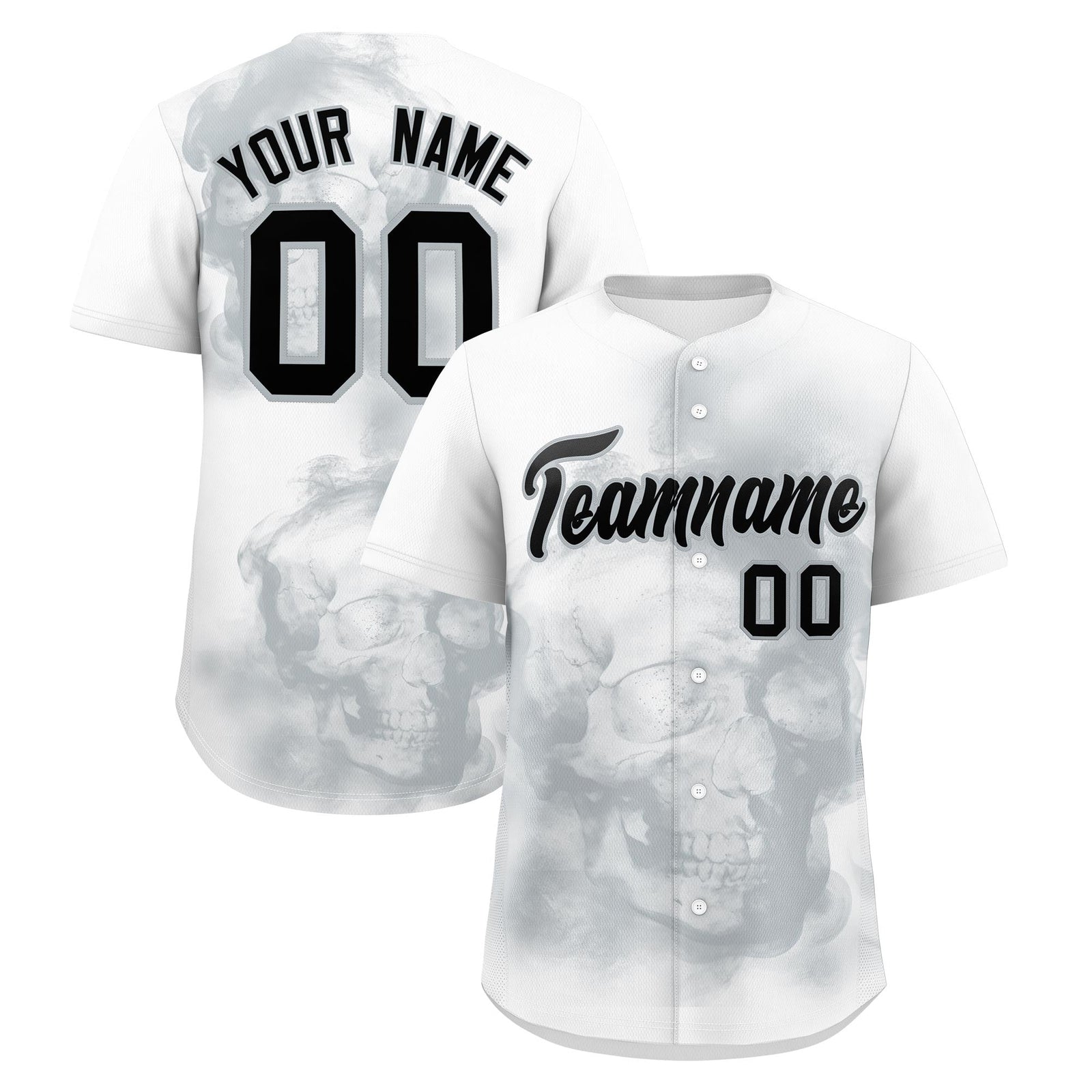 Custom White Silver Black skeleton Graffiti Pattern Quick Dry Baseball Jersey| KXKSHOP