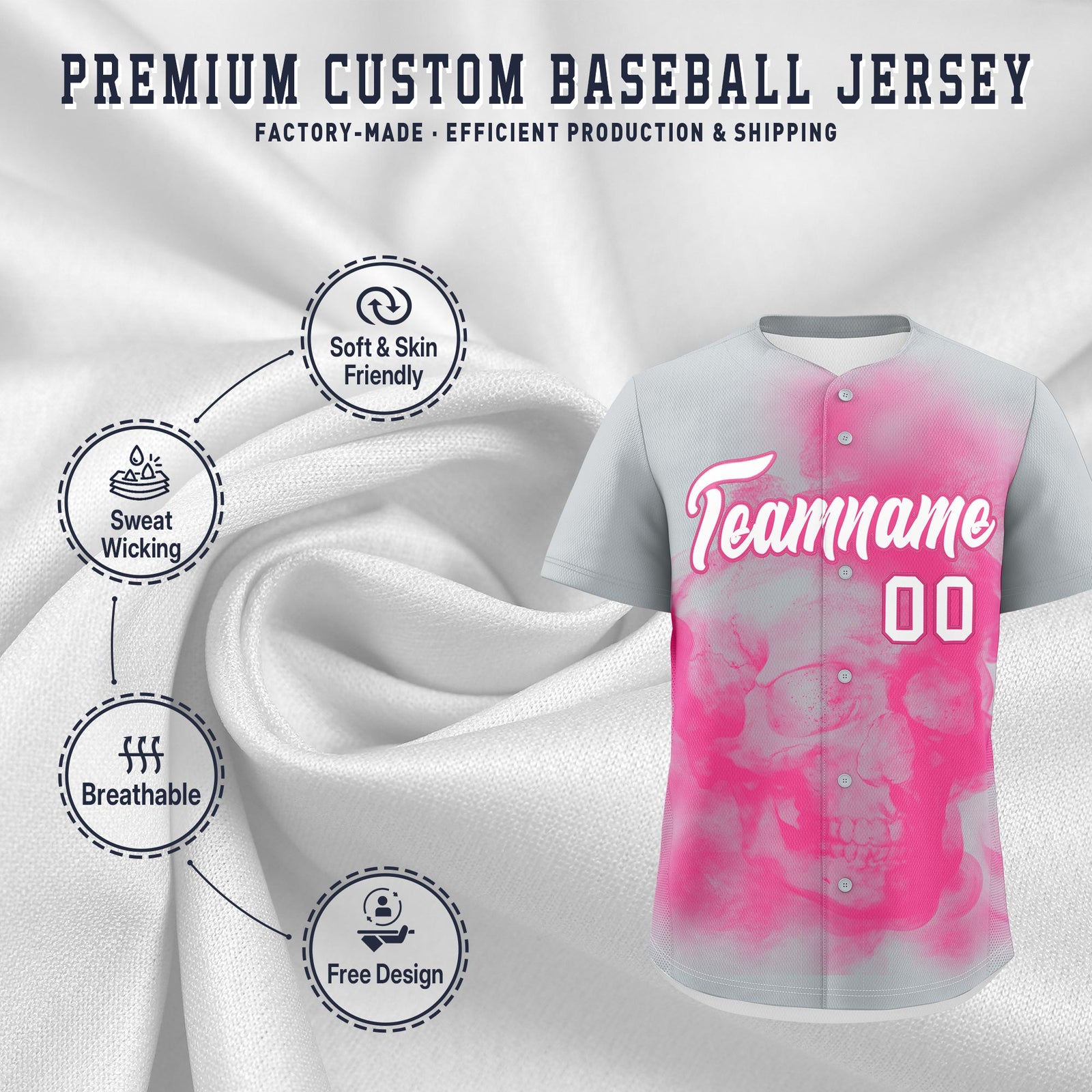Custom Silver Pink White skeleton Graffiti Pattern Lightweight Baseball Jersey| KXKSHOP