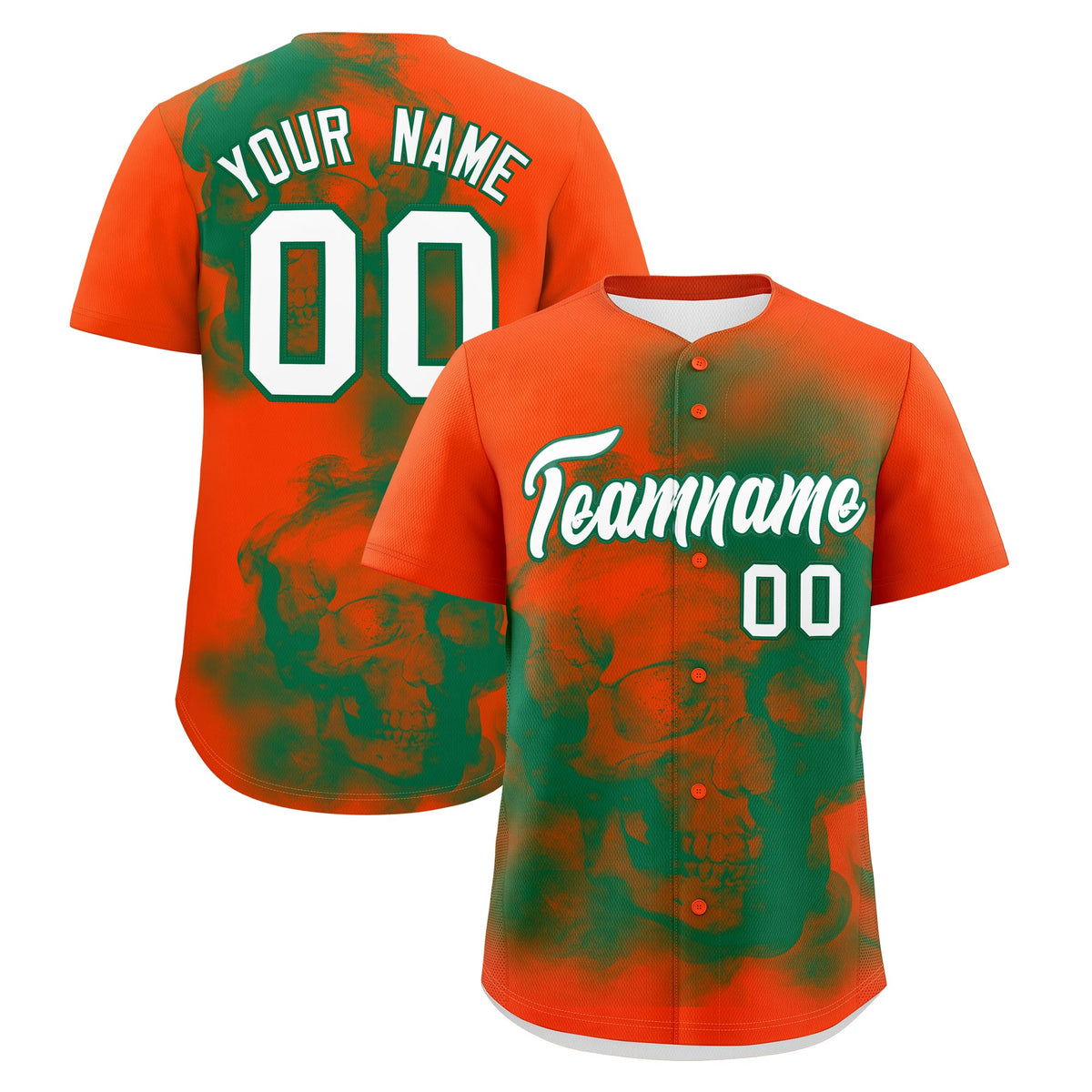 Custom Orange Kelly Green White skeleton Graffiti Pattern Quick Dry Baseball Jersey| KXKSHOP