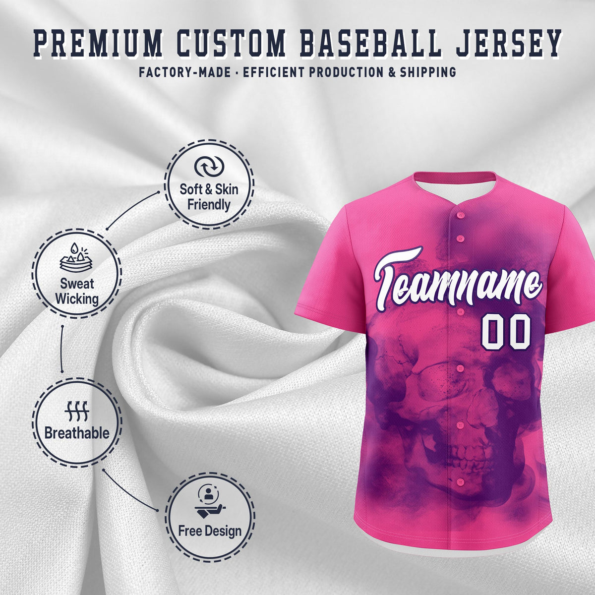 Custom Pink Purple White skeleton Graffiti Pattern Lightweight Baseball Jersey| KXKSHOP