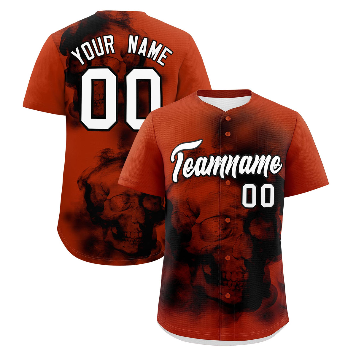 Custom Dark Orange Black White skeleton Graffiti Pattern Quick Dry Baseball Jersey| KXKSHOP