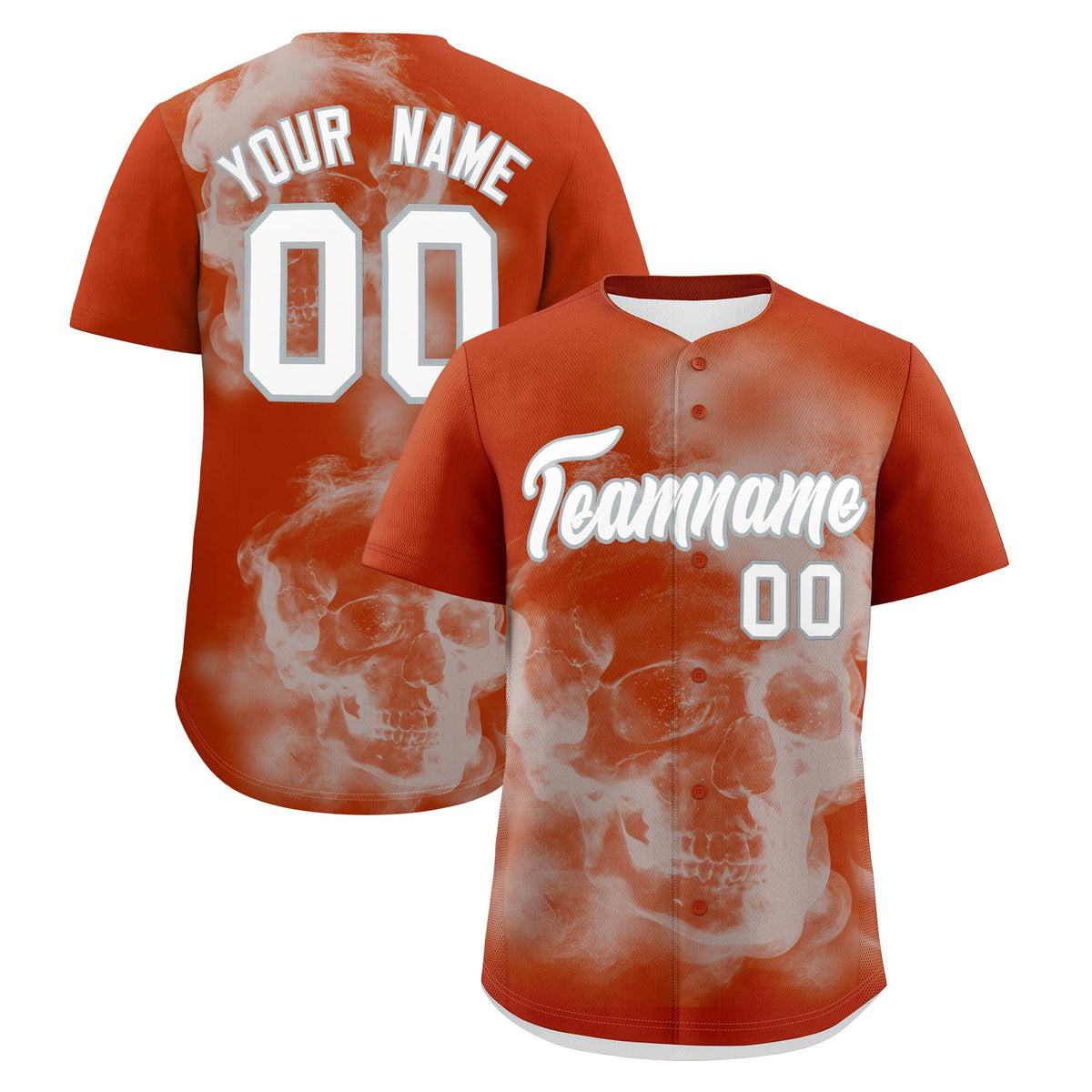 Custom Dark Orange Silver White skeleton Graffiti Pattern Lightweight Baseball Jersey| KXKSHOP