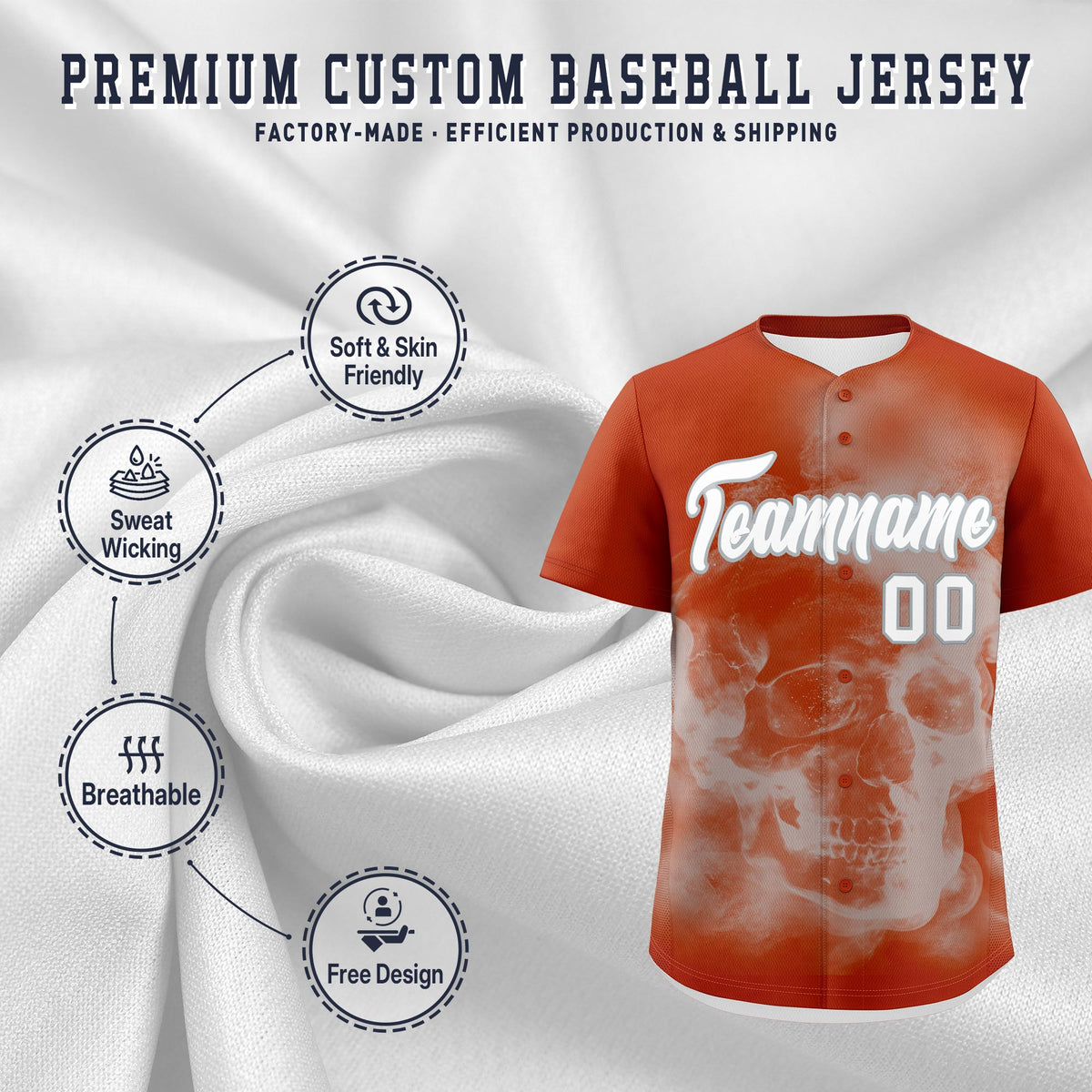 Custom Dark Orange Silver White skeleton Graffiti Pattern Lightweight Baseball Jersey| KXKSHOP