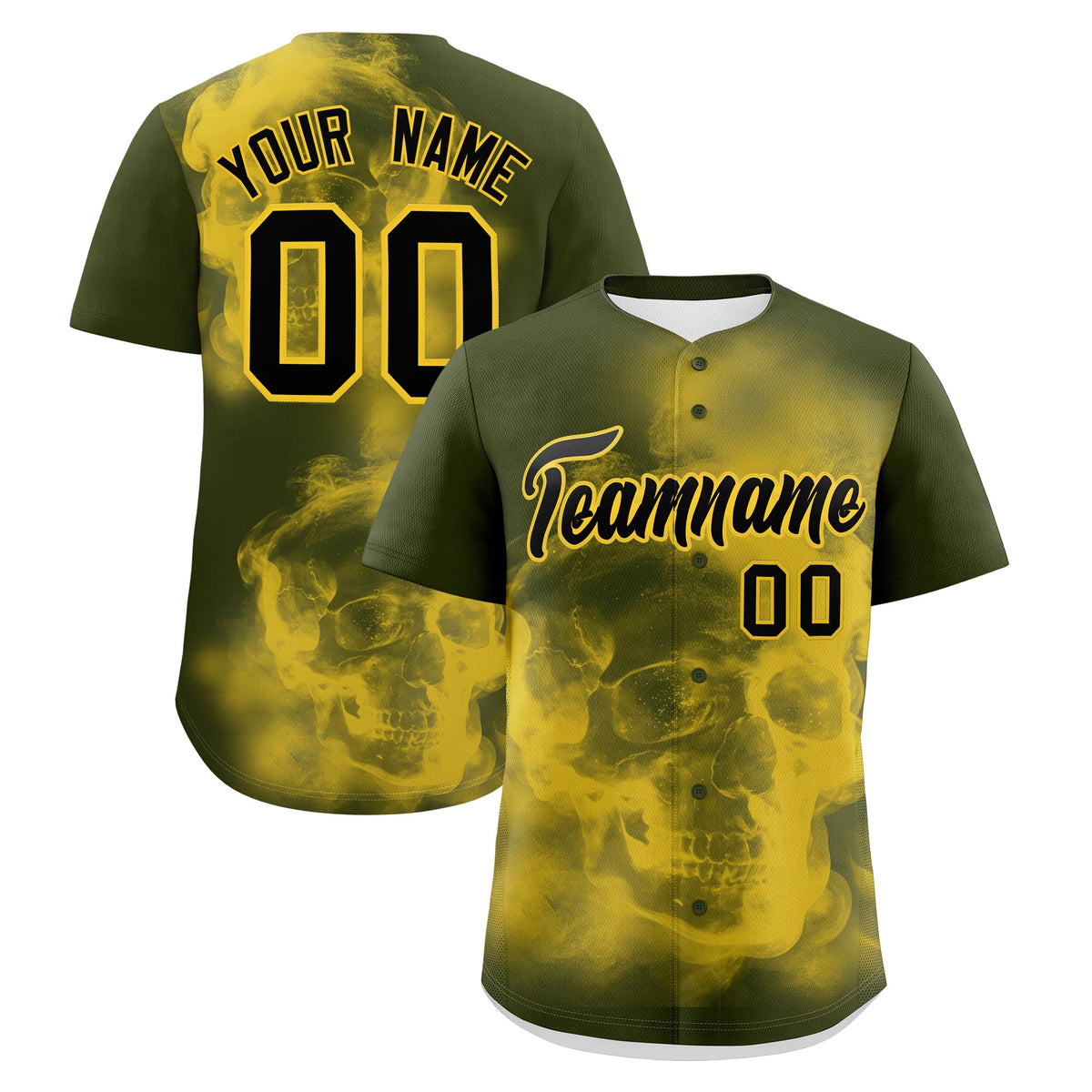 Custom Olive Gold Black skeleton Graffiti Pattern Quick Dry Baseball Jersey| KXKSHOP