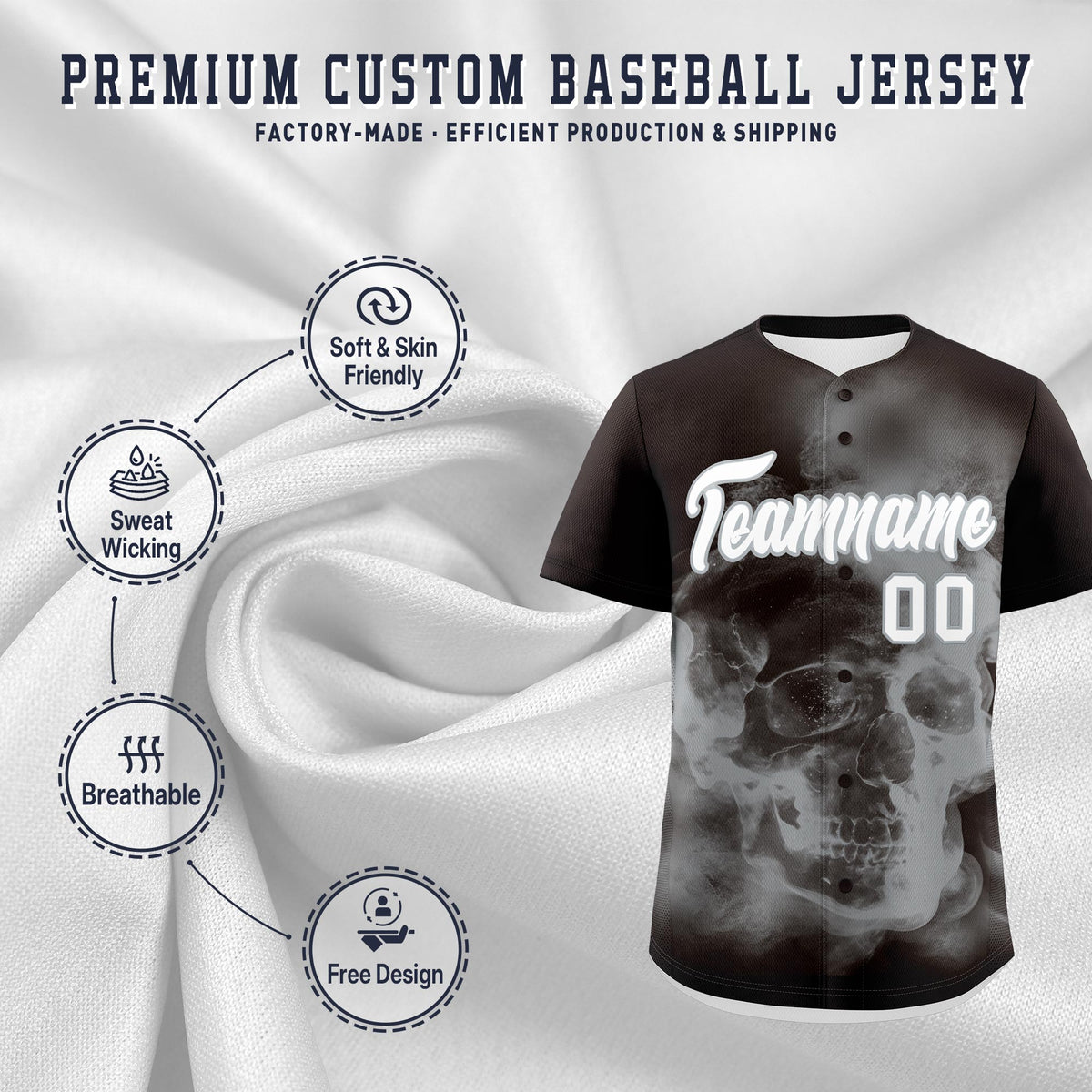 Custom Brown Silver White skeleton Graffiti Pattern Quick Dry Baseball Jersey| KXKSHOP