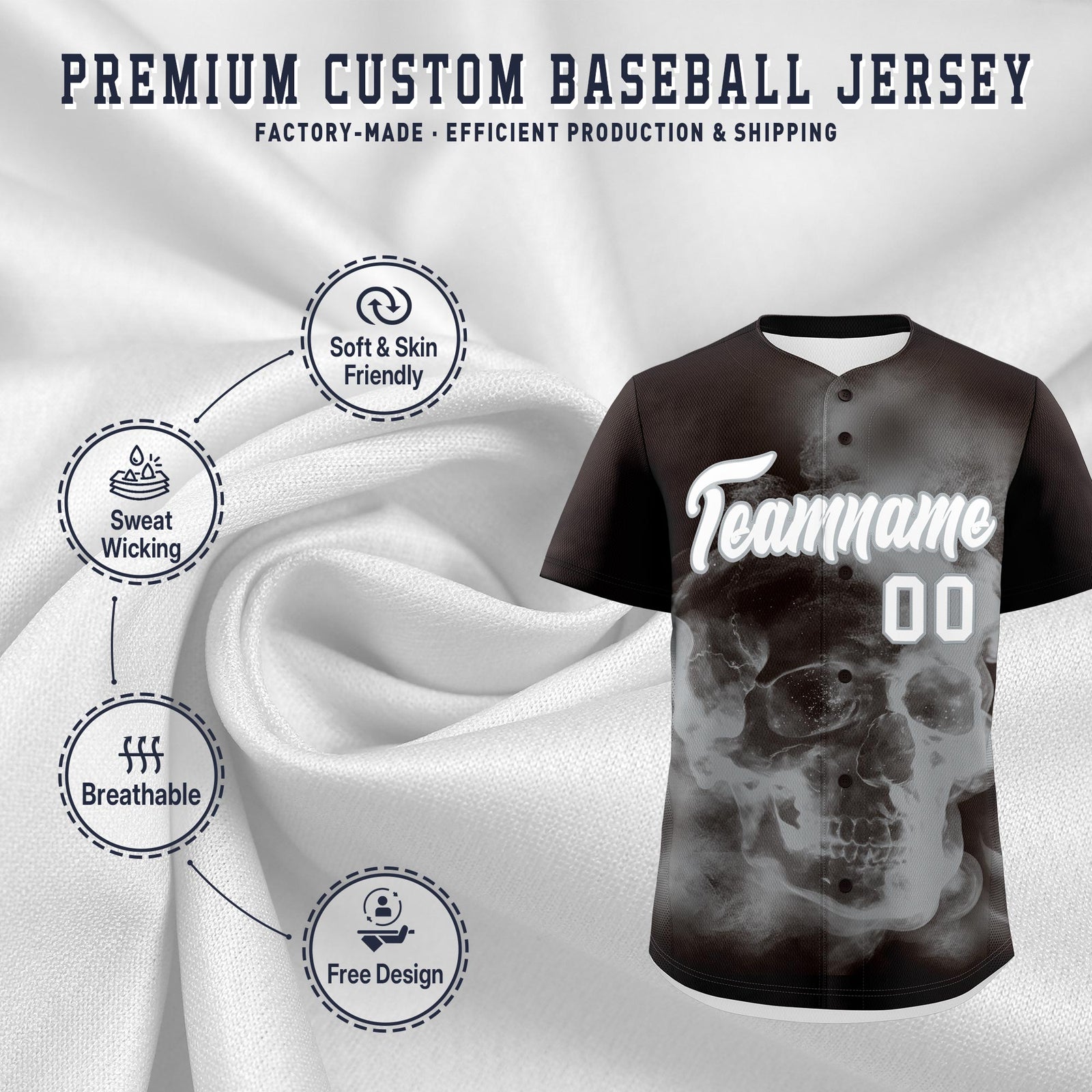 Custom Brown Silver White skeleton Graffiti Pattern Quick Dry Baseball Jersey| KXKSHOP