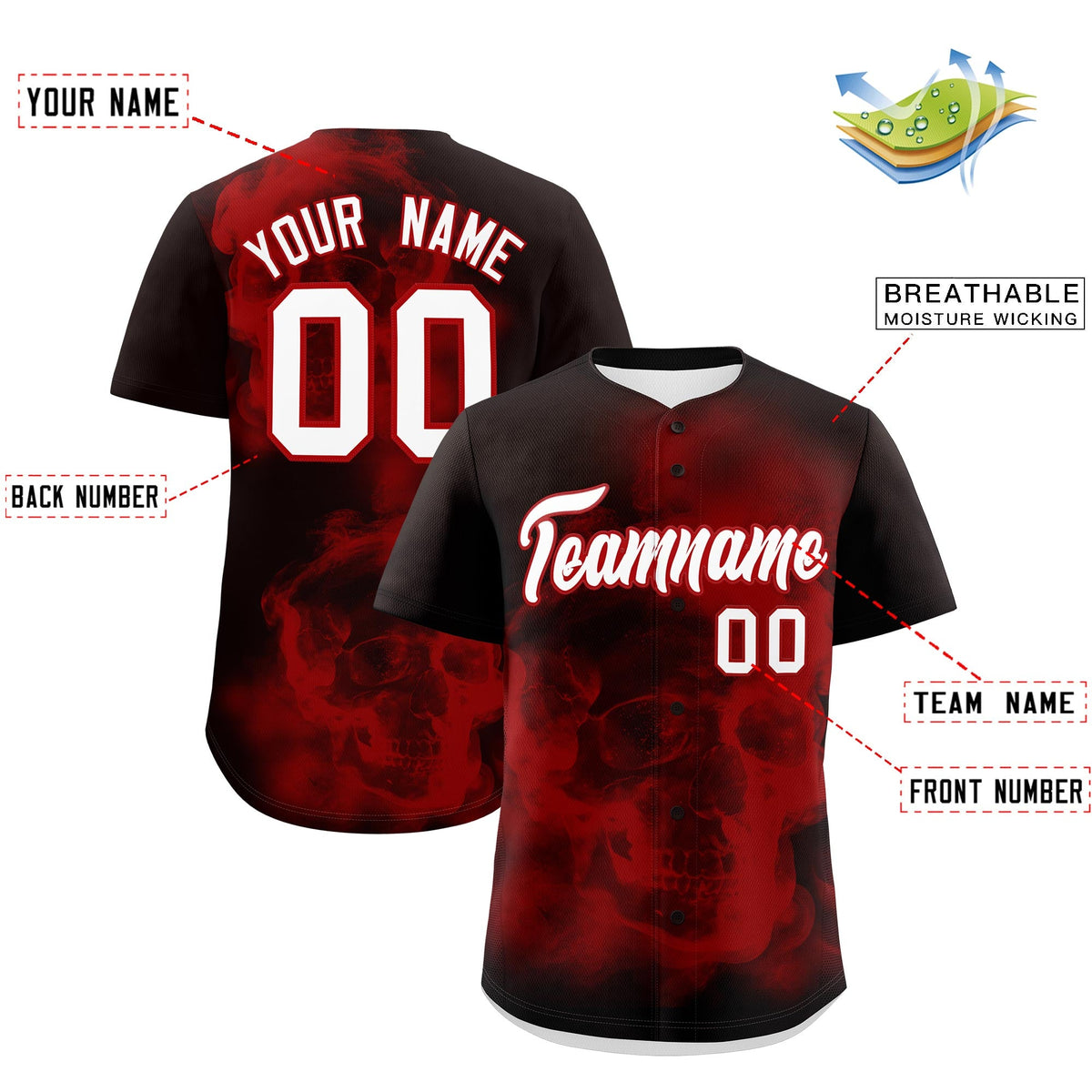 Custom Brown Red White skeleton Graffiti Pattern Lightweight Baseball Jersey| KXKSHOP