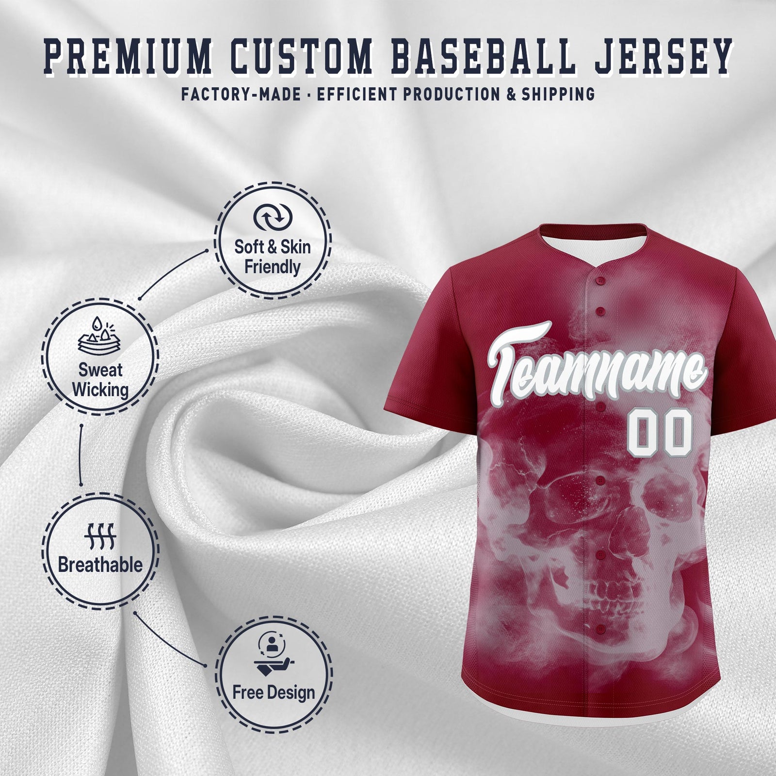 Custom Crimson Silver White skeleton Graffiti Pattern Quick Dry Baseball Jersey| KXKSHOP