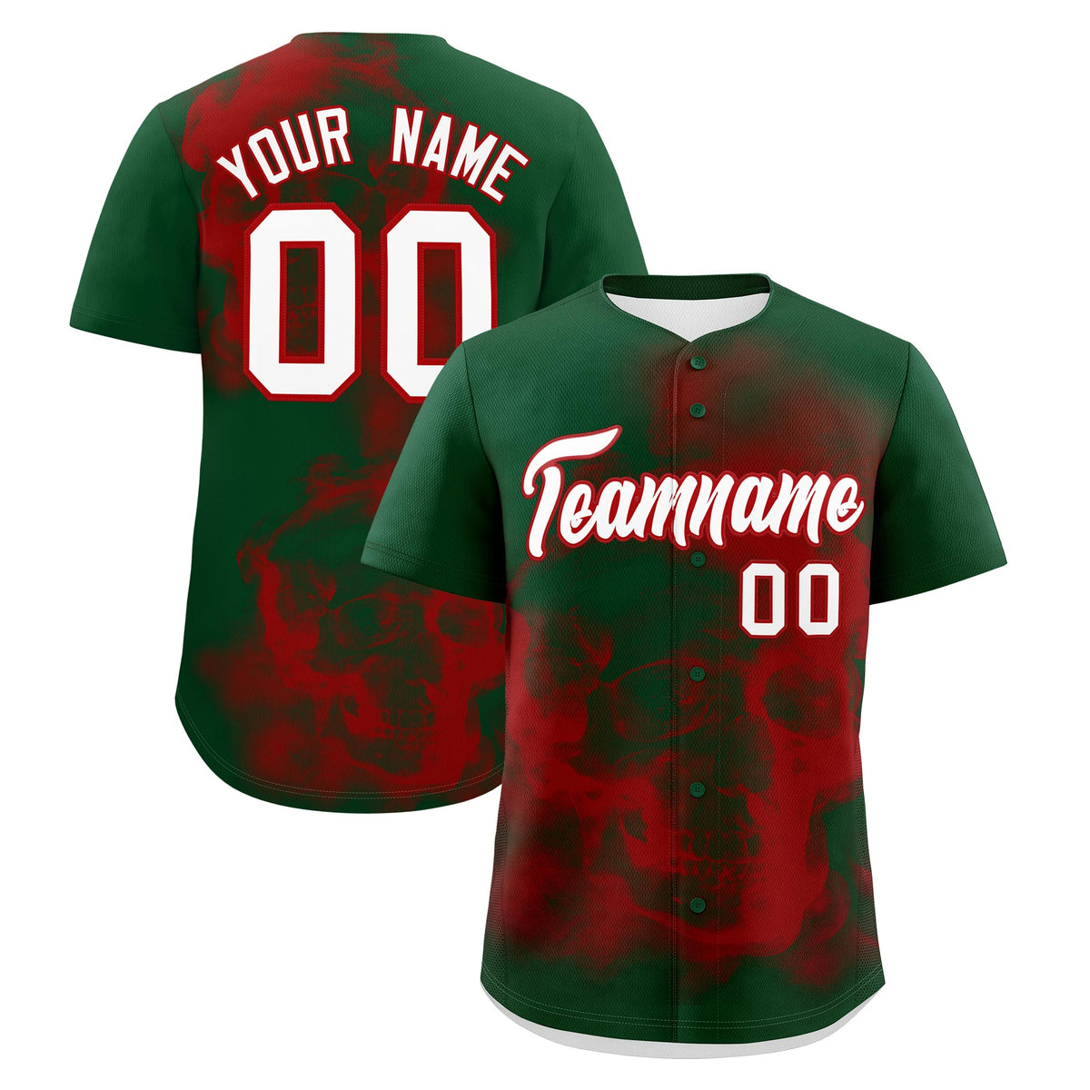 Custom Dark Green Red White skeleton Graffiti Pattern Lightweight Baseball Jersey| KXKSHOP