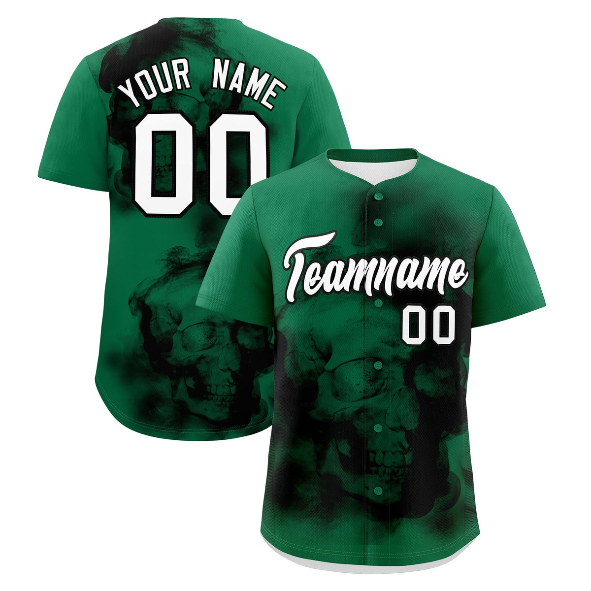 Custom Kelly Green Black White skeleton Graffiti Pattern Lightweight Baseball Jersey| KXKSHOP