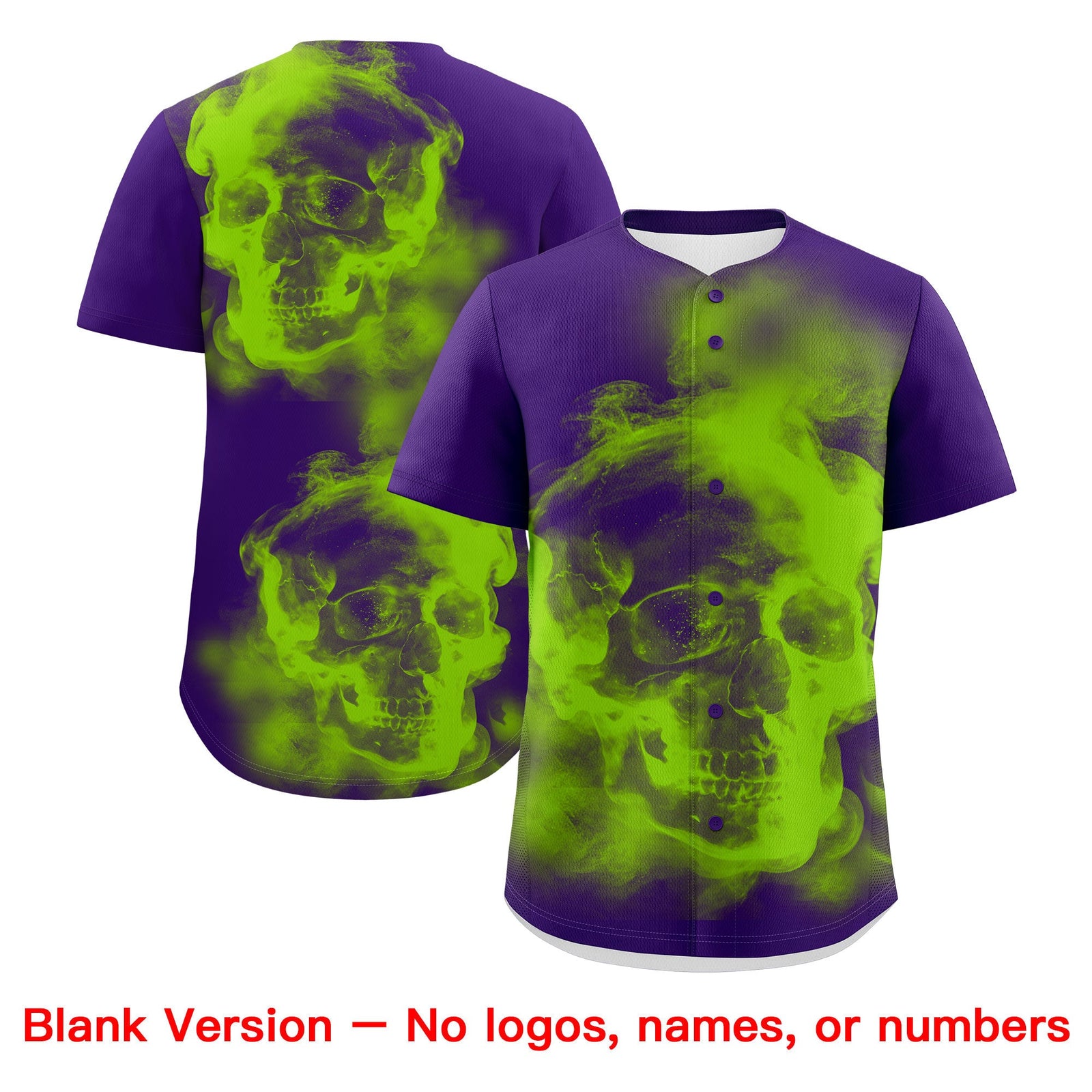 Custom Purple Neon Green White skeleton Graffiti Pattern Quick Dry Baseball Jersey| KXKSHOP