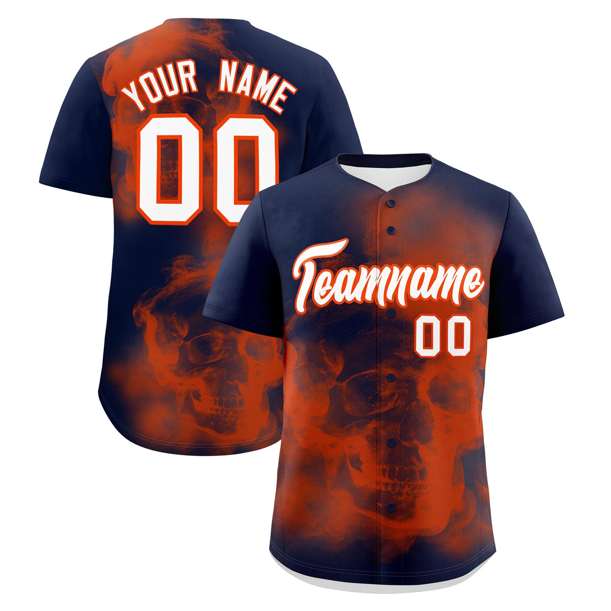 Custom Navy Orange White skeleton Graffiti Pattern Lightweight Baseball Jersey| KXKSHOP