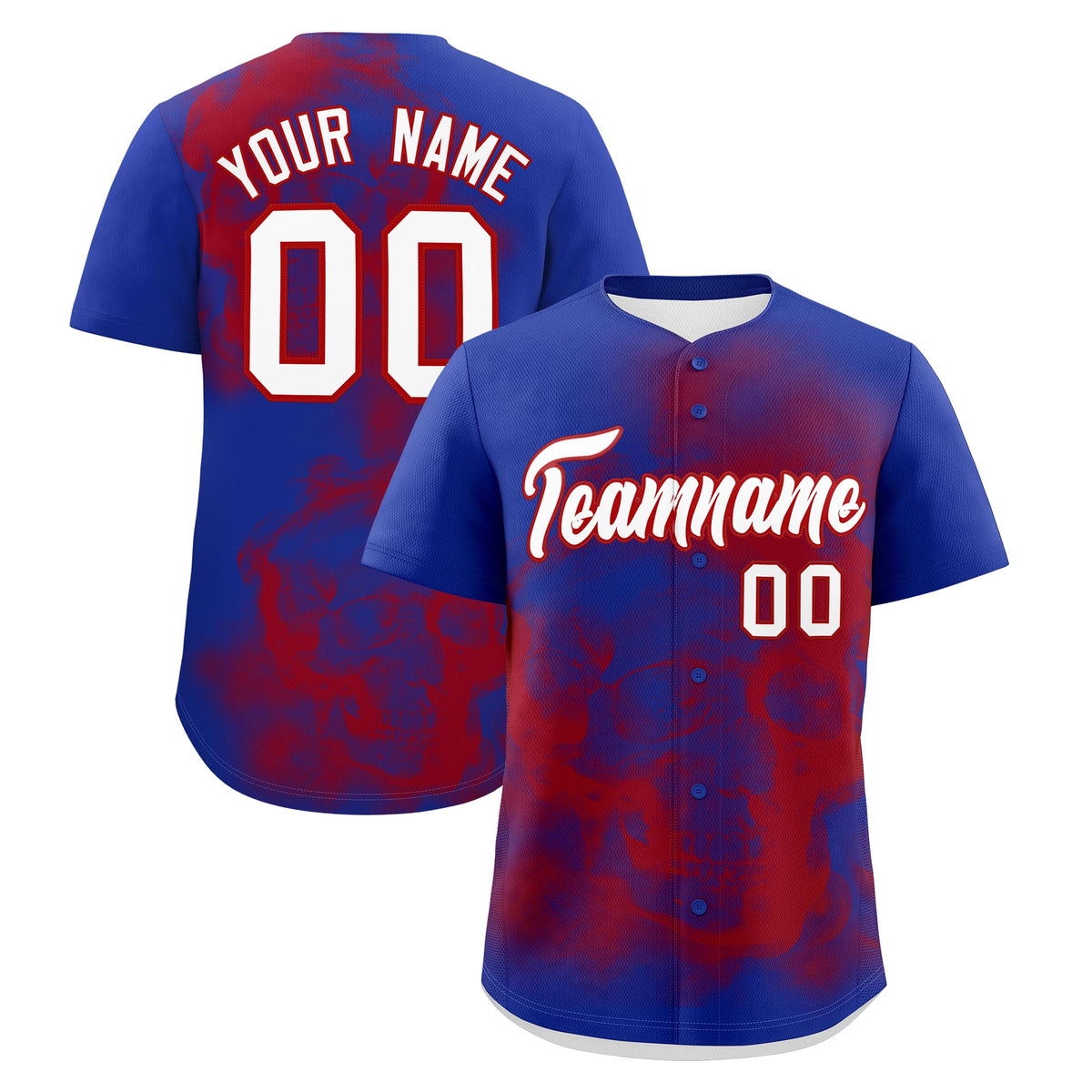 Custom Royal Blue Red White skeleton Graffiti Pattern Quick Dry Baseball Jersey| KXKSHOP