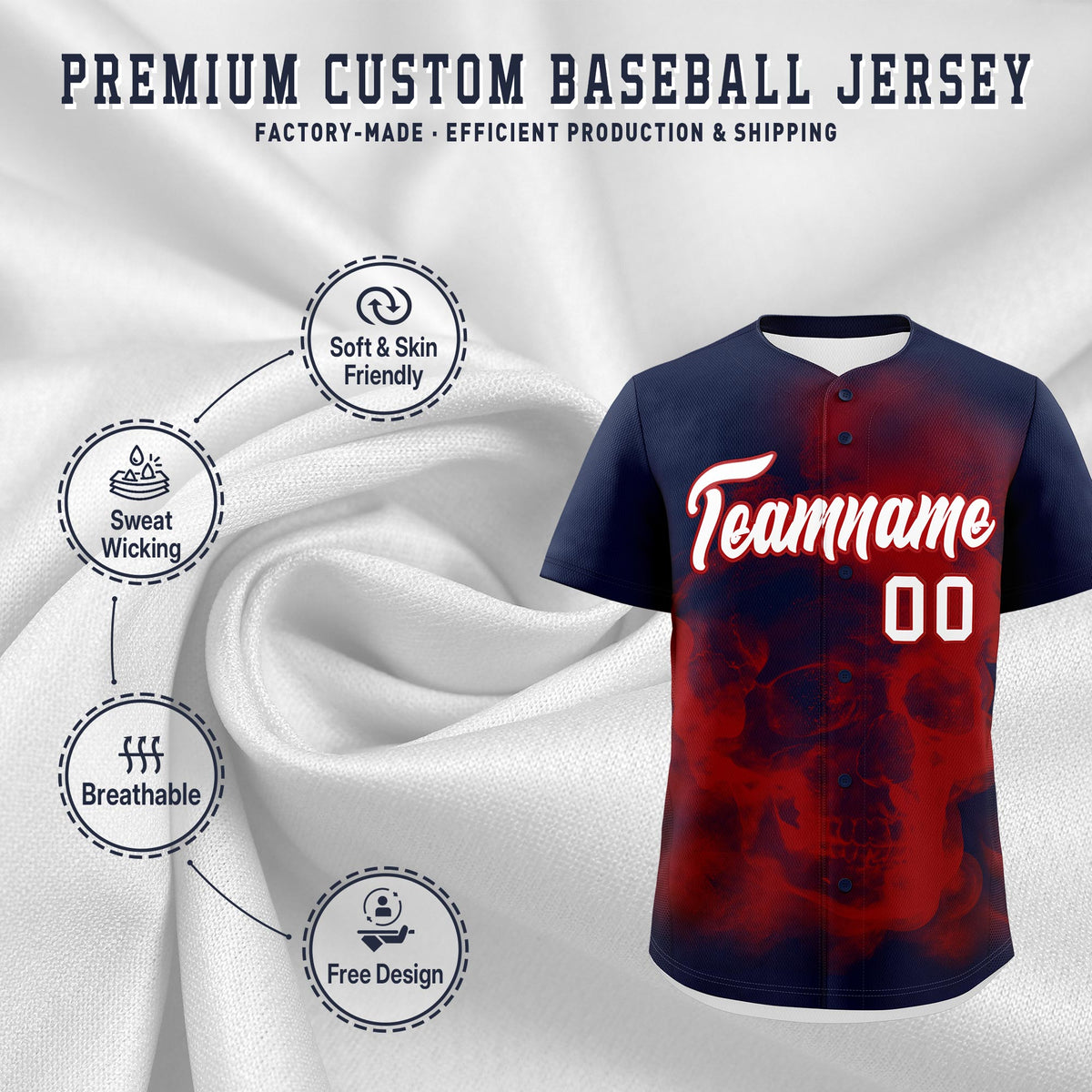 Custom Navy Red White skeleton Graffiti Pattern Lightweight Baseball Jersey| KXKSHOP