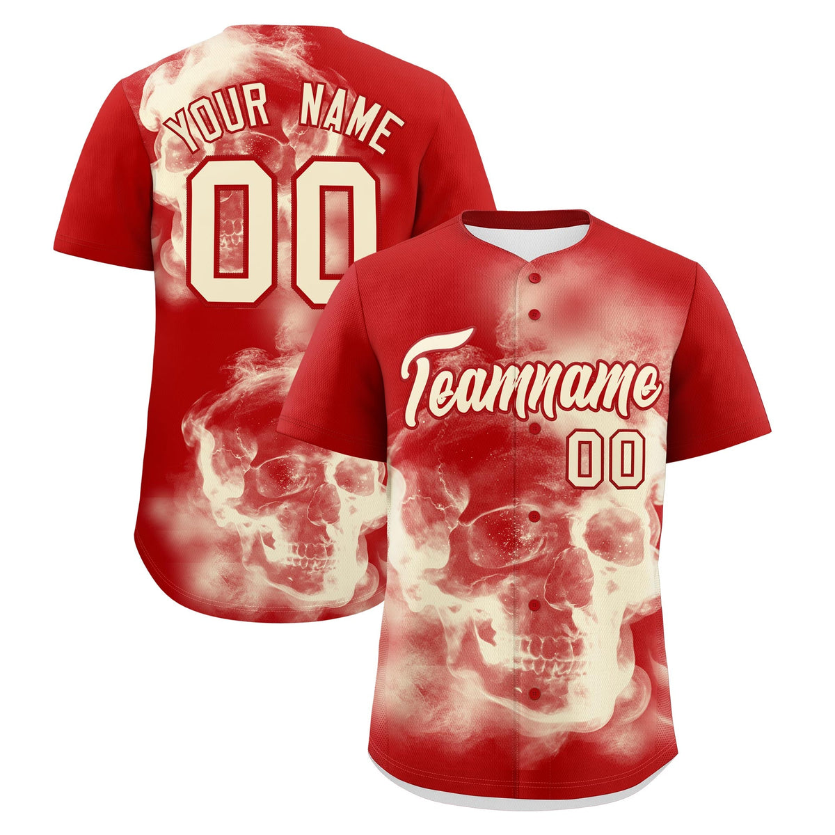 Custom Red Cream skeleton Graffiti Pattern Quick Dry Baseball Jersey| KXKSHOP