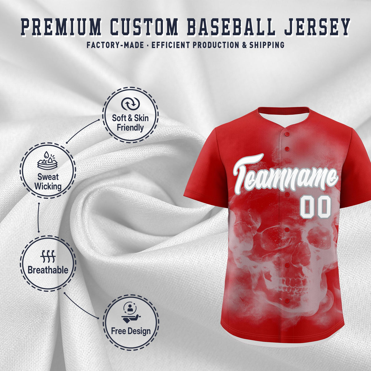 Custom Red Silver White skeleton Graffiti Pattern Lightweight Baseball Jersey| KXKSHOP