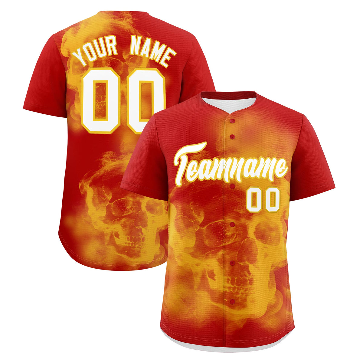 Custom Red Gold White skeleton Graffiti Pattern Quick Dry Baseball Jersey| KXKSHOP