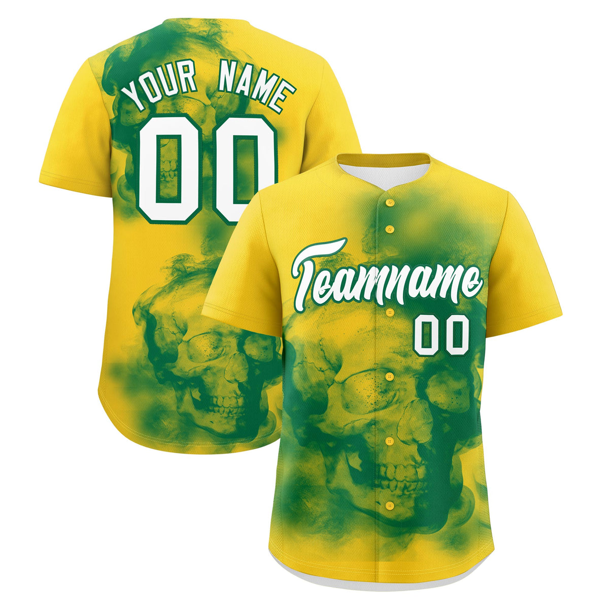 Custom Gold Kelly Green White skeleton Graffiti Pattern Lightweight Baseball Jersey| KXKSHOP