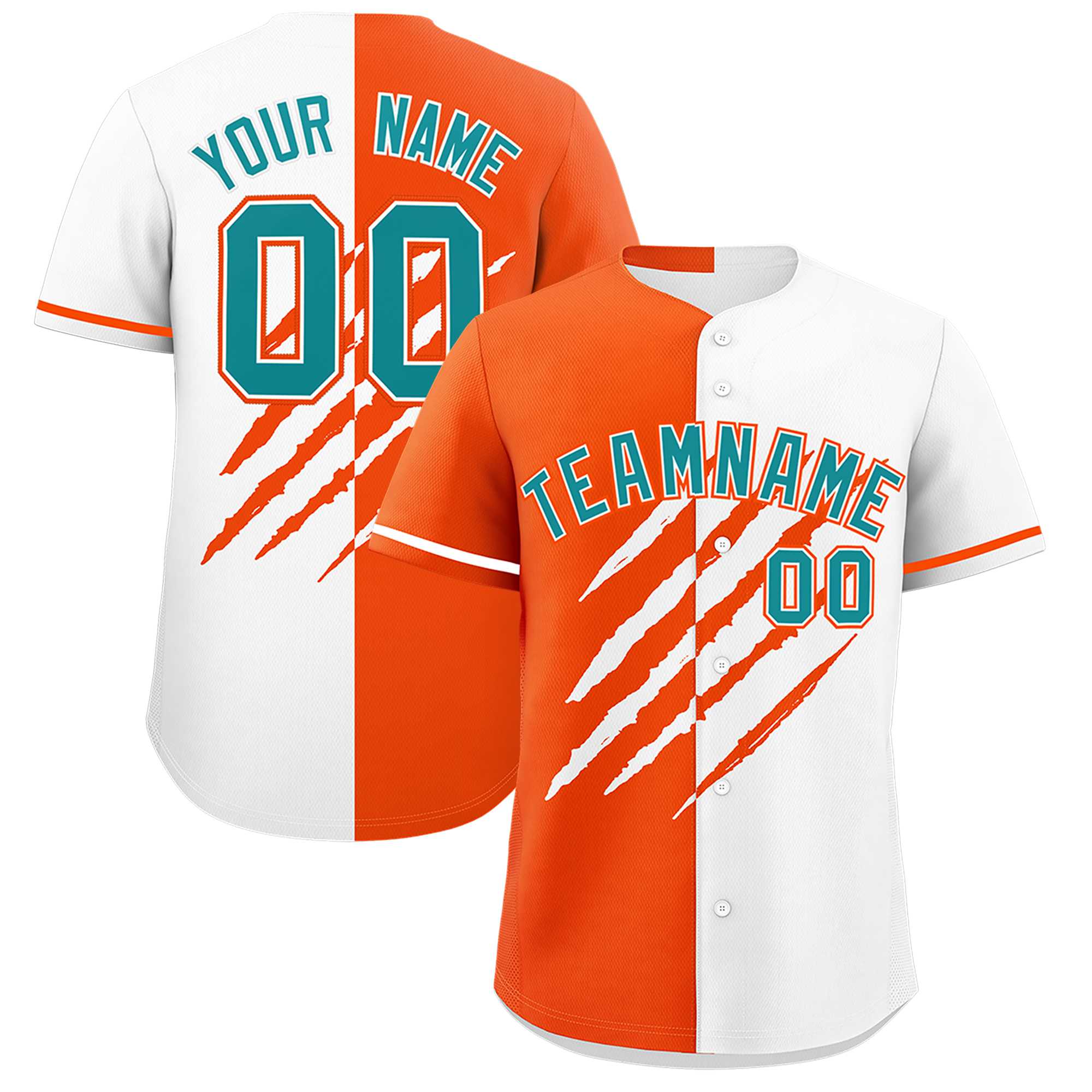Custom Orange White Split Tiger Claw Scratch Pattern Baseball Jersey