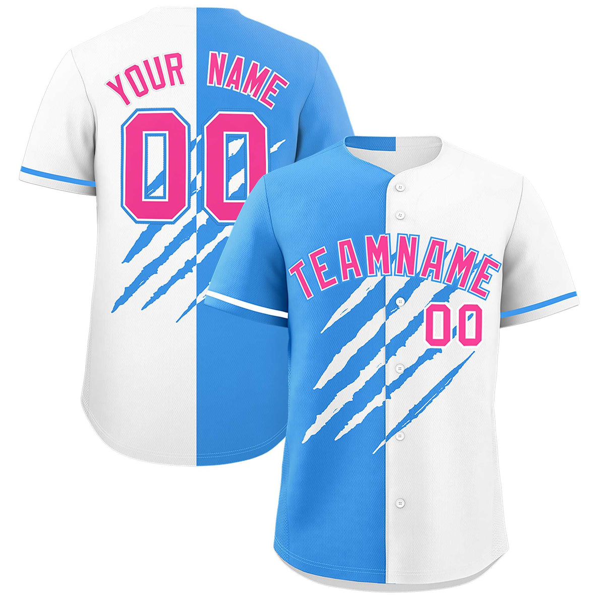 Custom Powder Blue White Split Tiger Claw Scratch Pattern Baseball Jersey