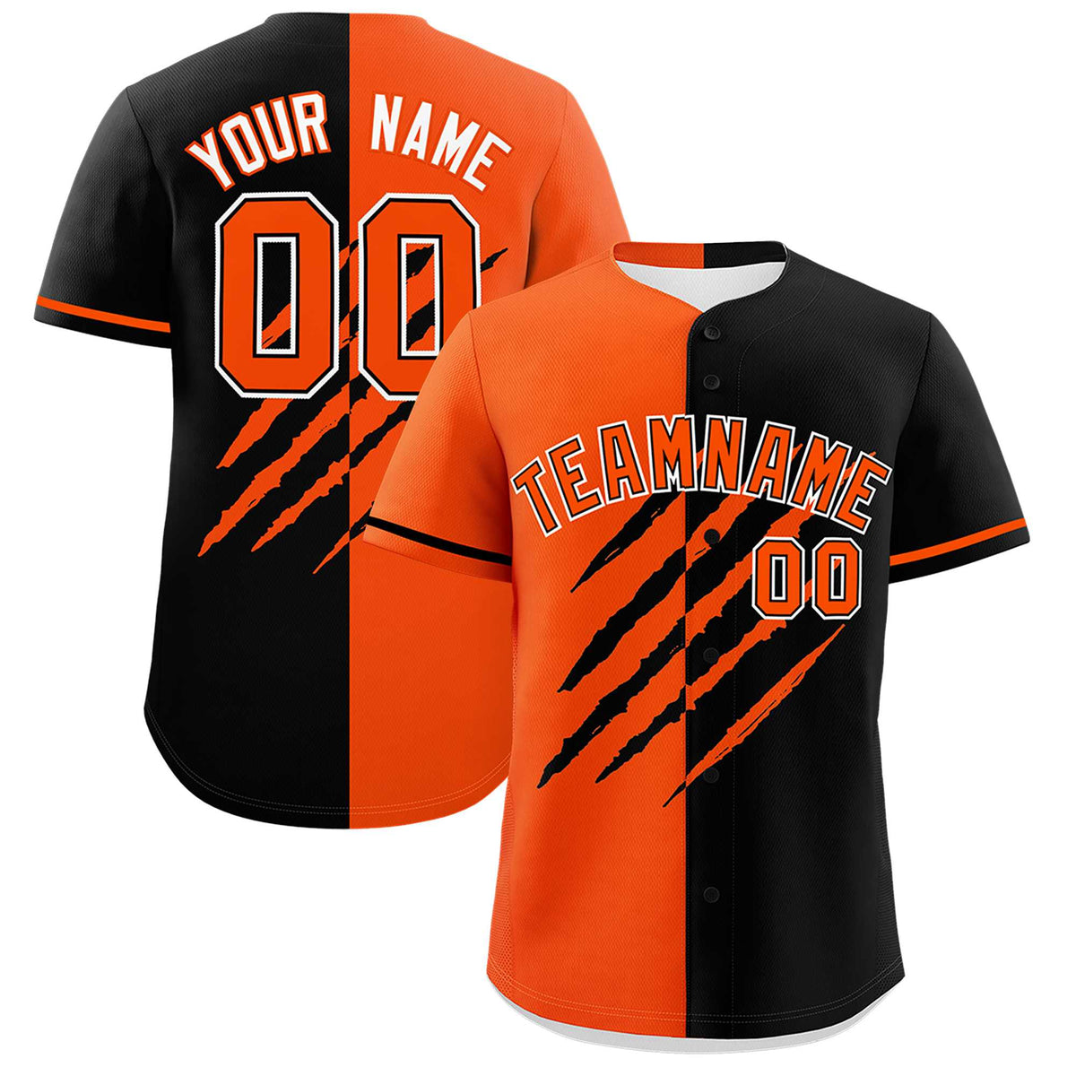 Custom Orange Black Split Tiger Claw Scratch Pattern Baseball Jersey
