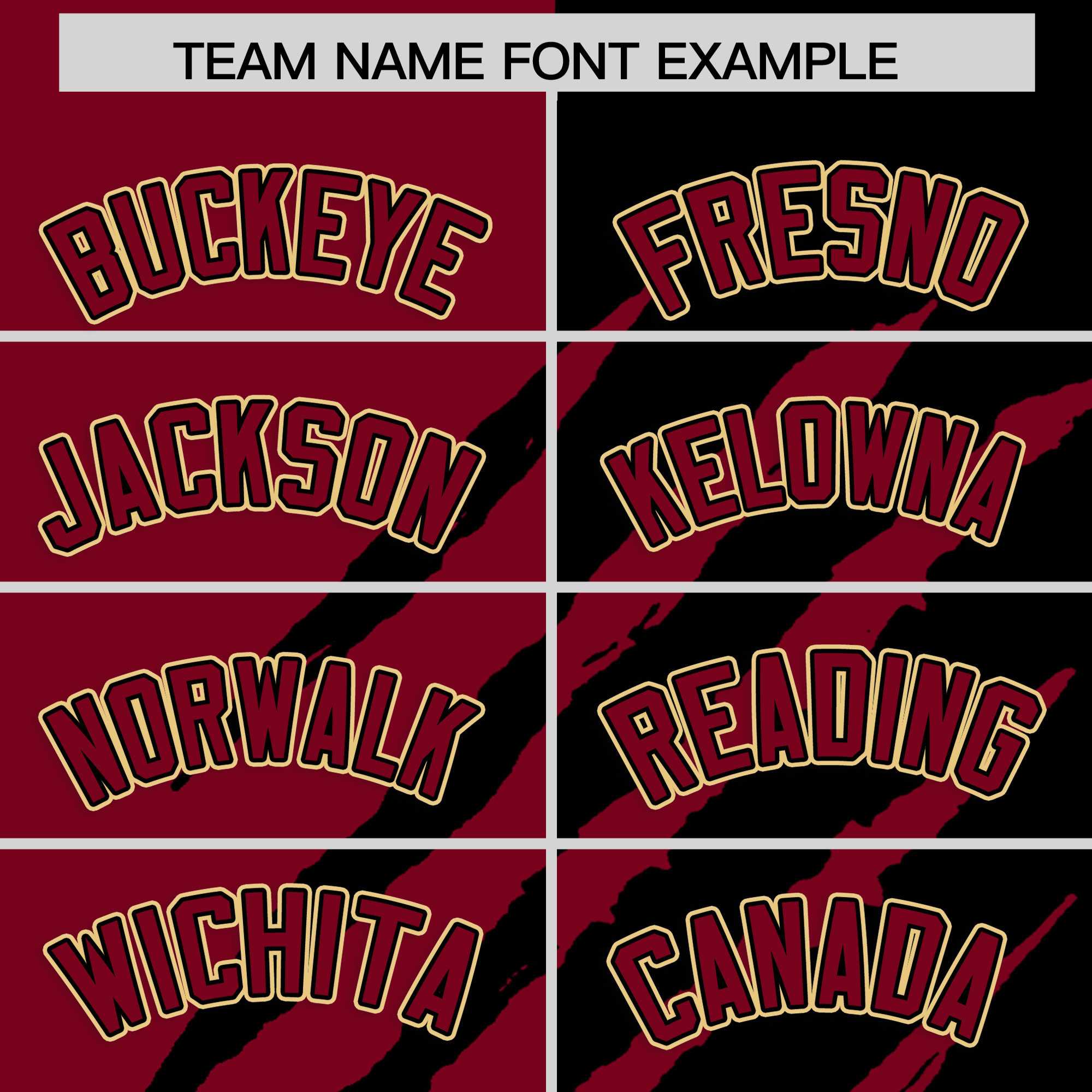 Custom Crimson Black Split Tiger Claw Scratch Pattern Baseball Jersey