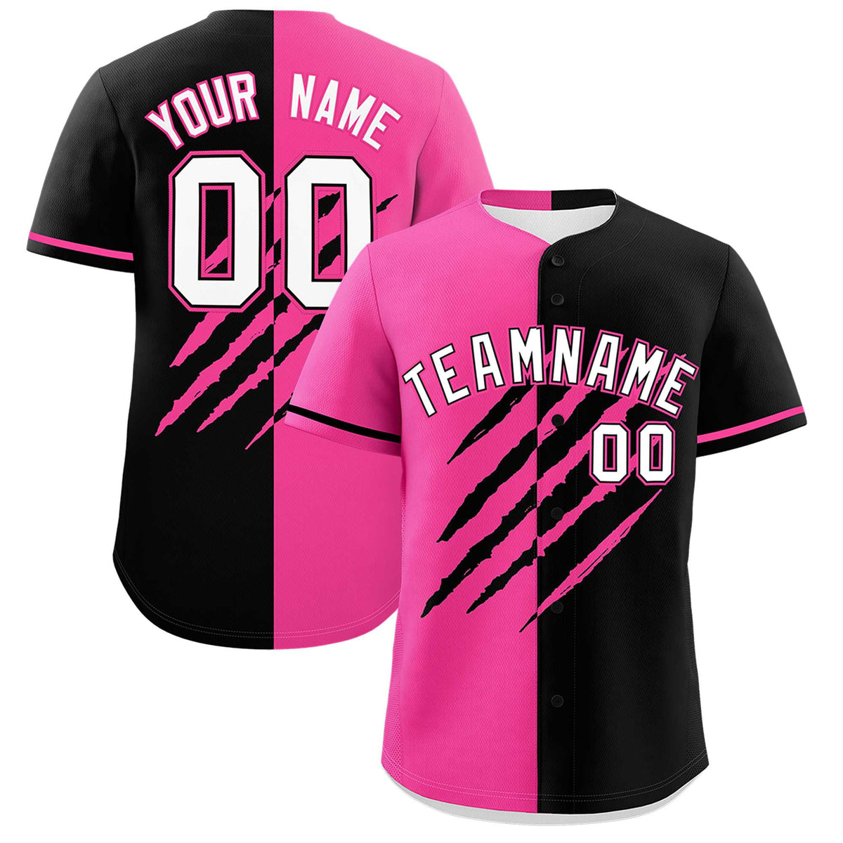 Custom Pink Black Split Tiger Claw Scratch Pattern Baseball Jersey