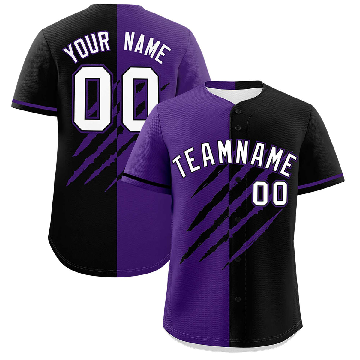 Custom Purple Black Split Tiger Claw Scratch Pattern Baseball Jersey