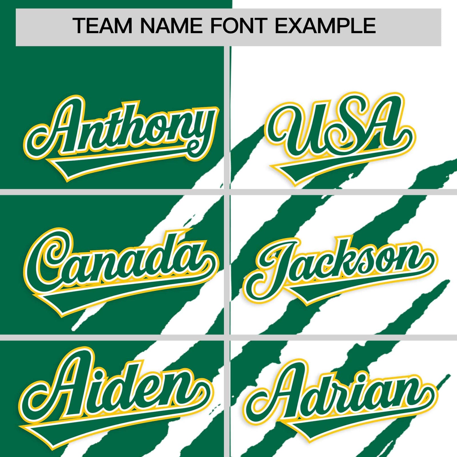 Custom Kelly Green White Split Tiger Claw Scratch Pattern Baseball Jersey