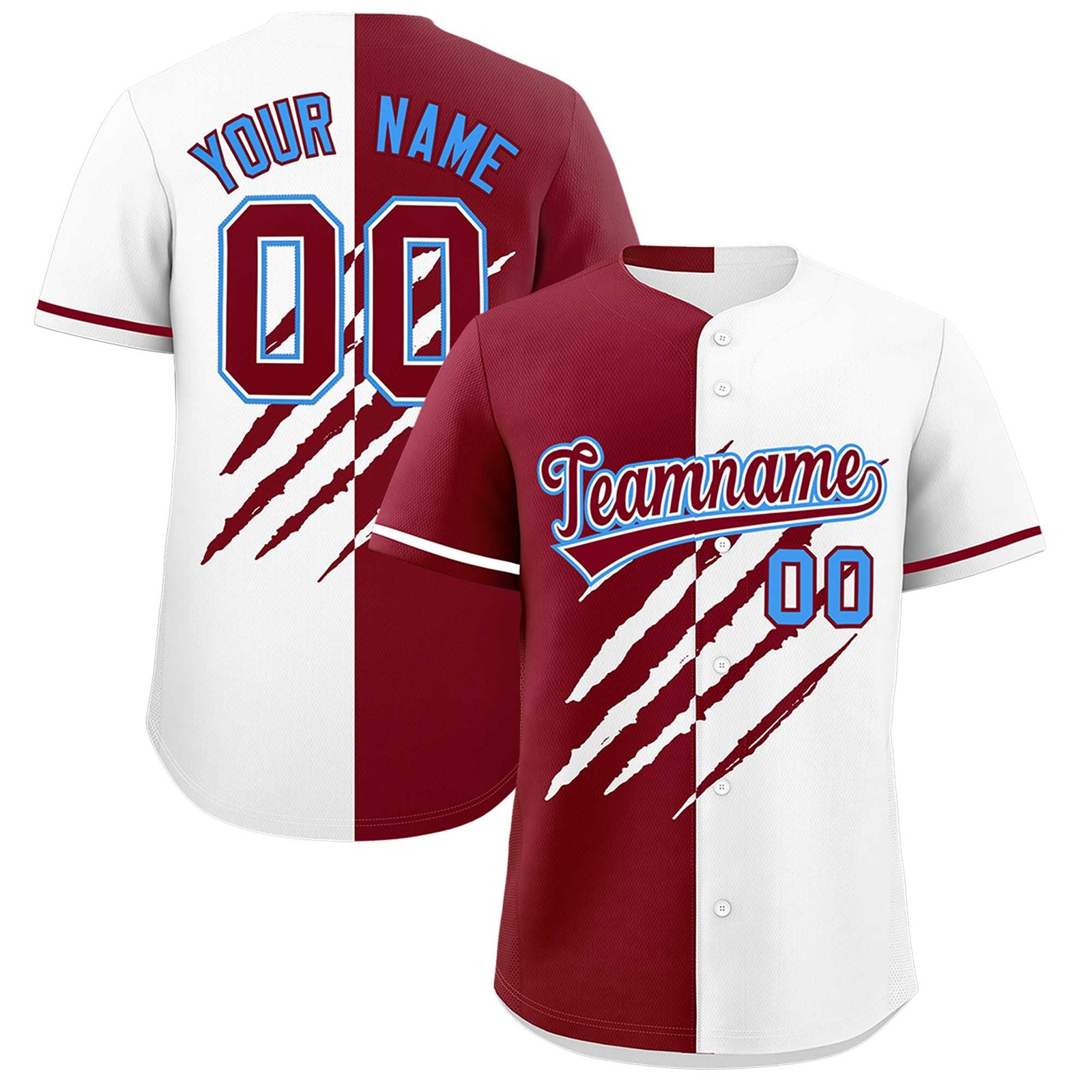 Custom Crimson White Split Tiger Claw Scratch Pattern Baseball Jersey