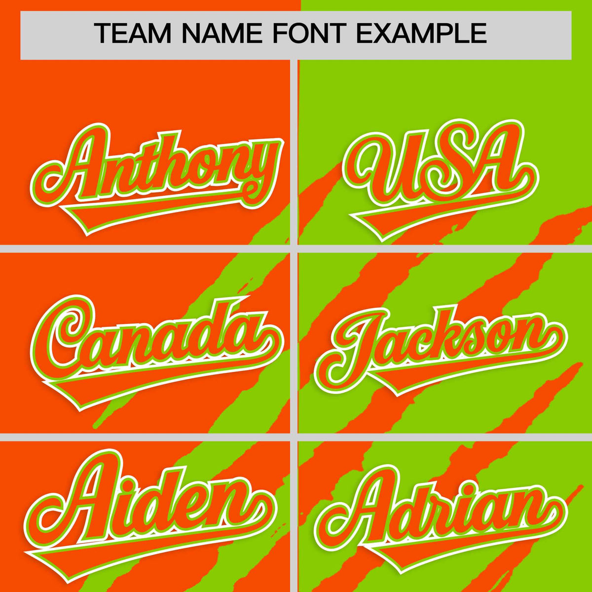 Custom Orange Neon Green Split Tiger Claw Scratch Pattern Baseball Jersey