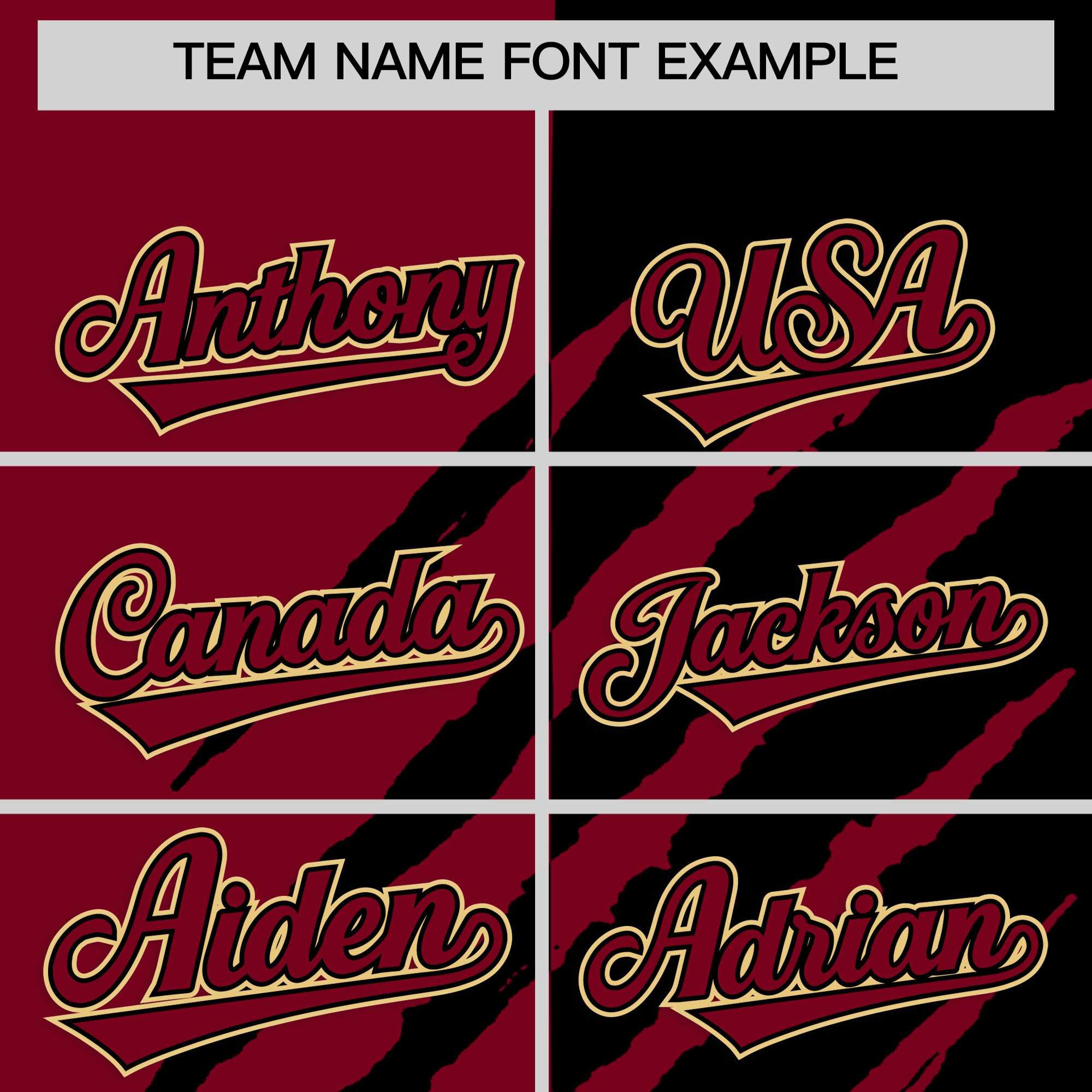 Custom Crimson Black Split Tiger Claw Scratch Pattern Baseball Jersey