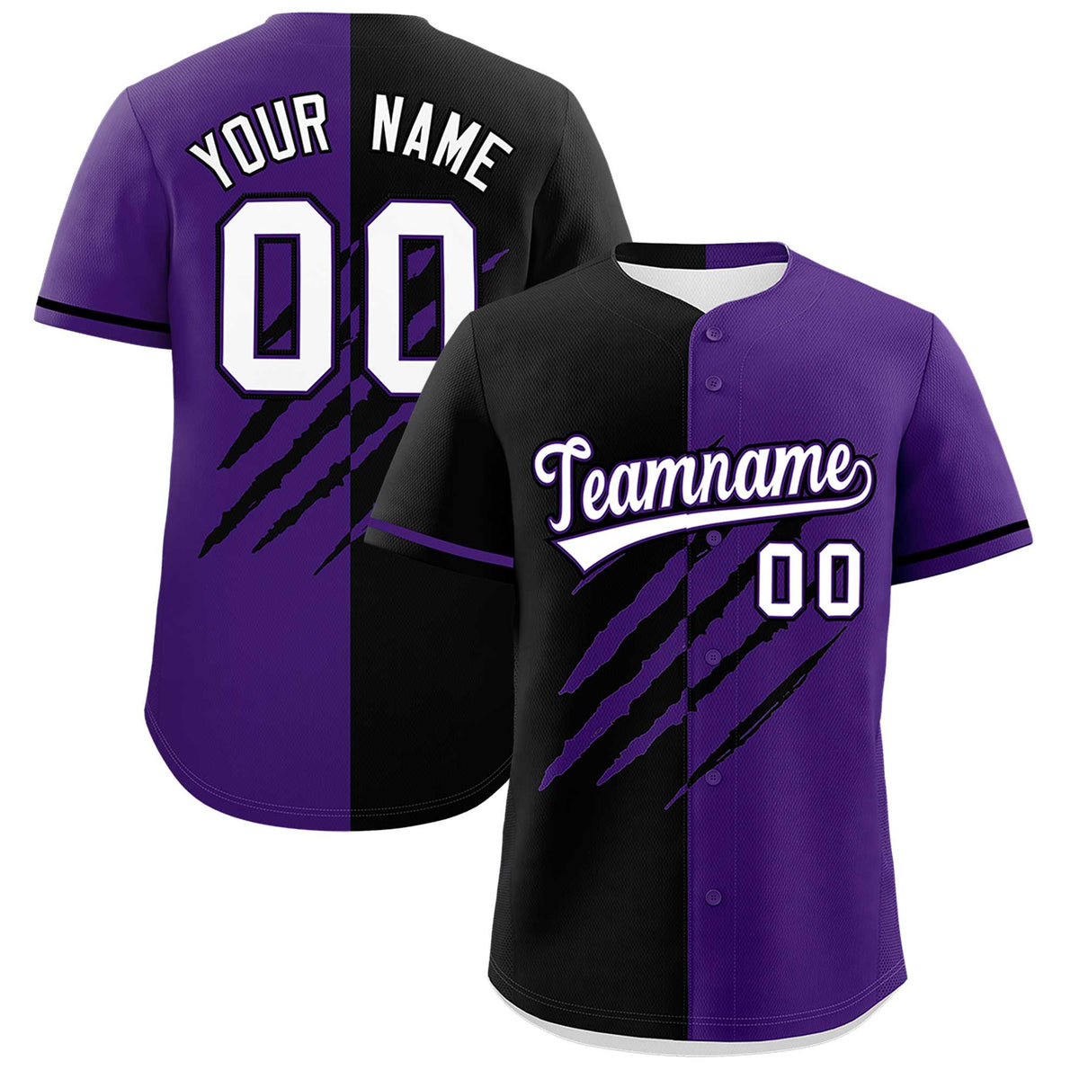 Custom Black Purple Split Tiger Claw Scratch Pattern Baseball Jersey
