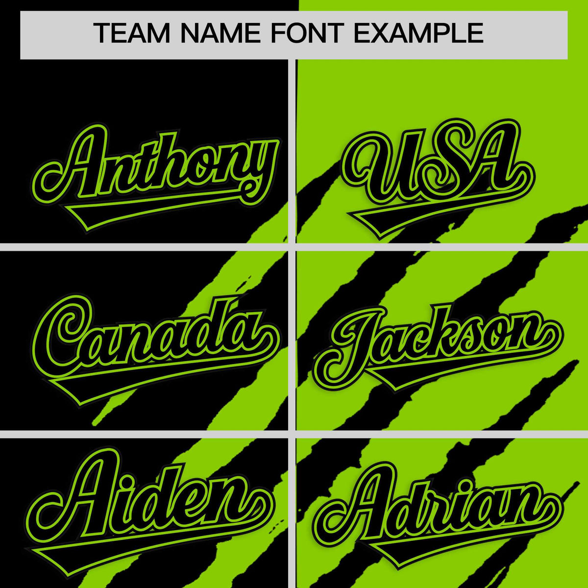 Custom Black Neon Green Split Tiger Claw Scratch Pattern Baseball Jersey