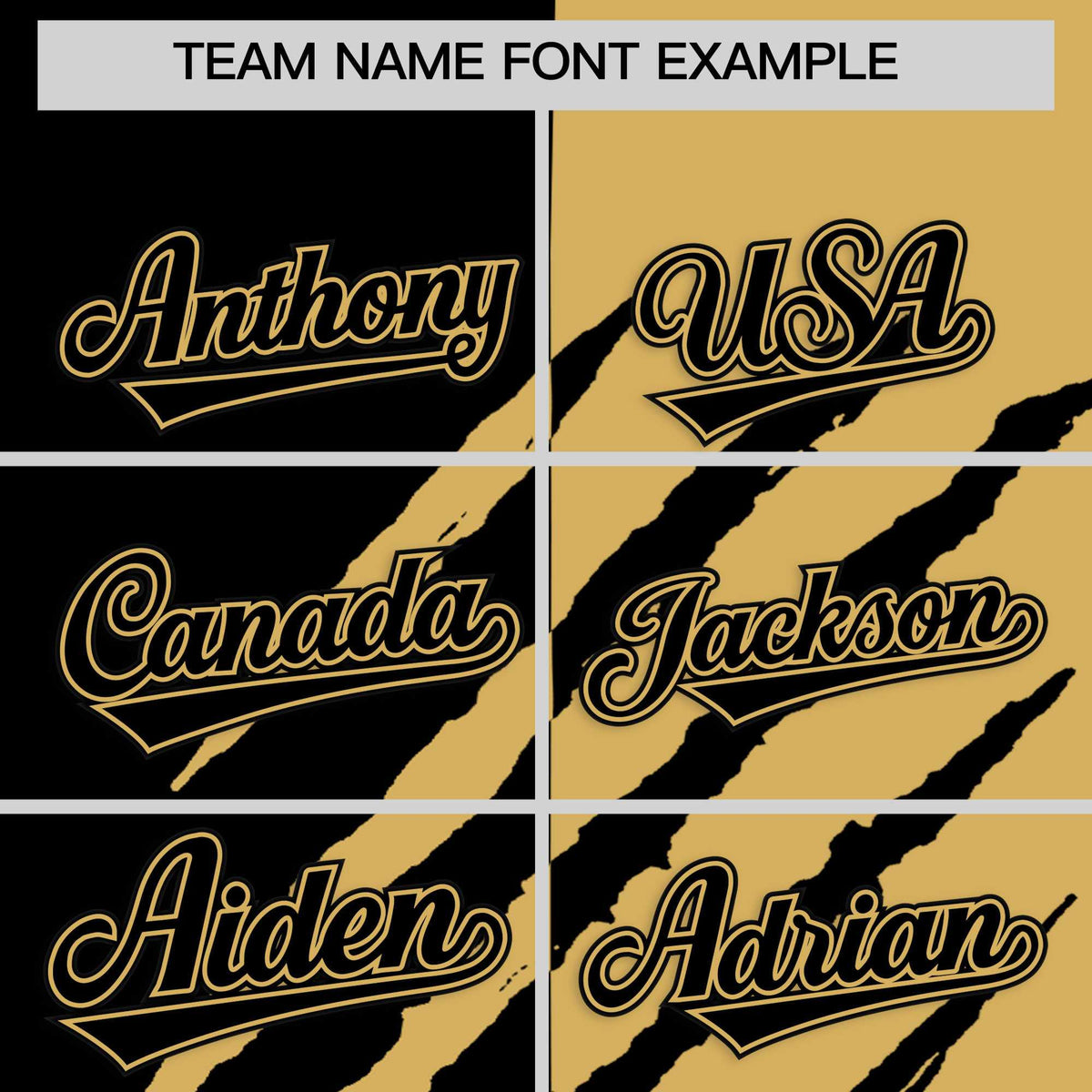 Custom Black Old Gold Split Tiger Claw Scratch Pattern Baseball Jersey