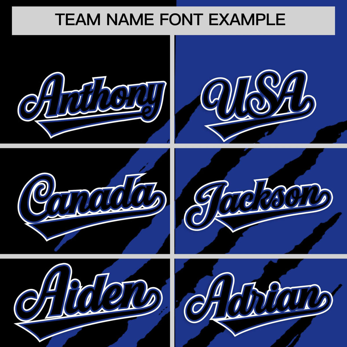 Custom Black Royal Blue Split Tiger Claw Scratch Pattern Baseball Jersey