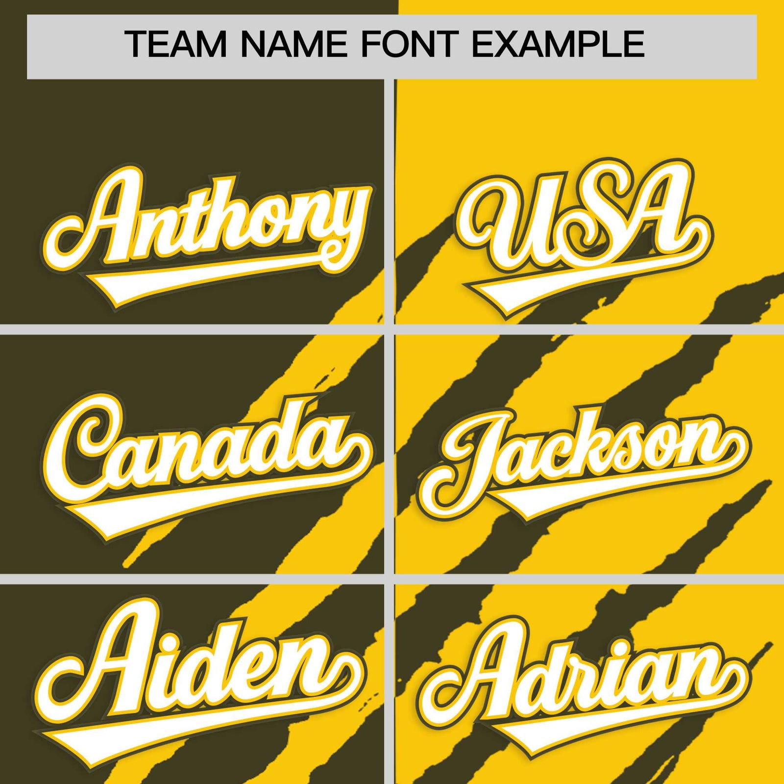 Custom Olive Gold Split Tiger Claw Scratch Pattern Baseball Jersey