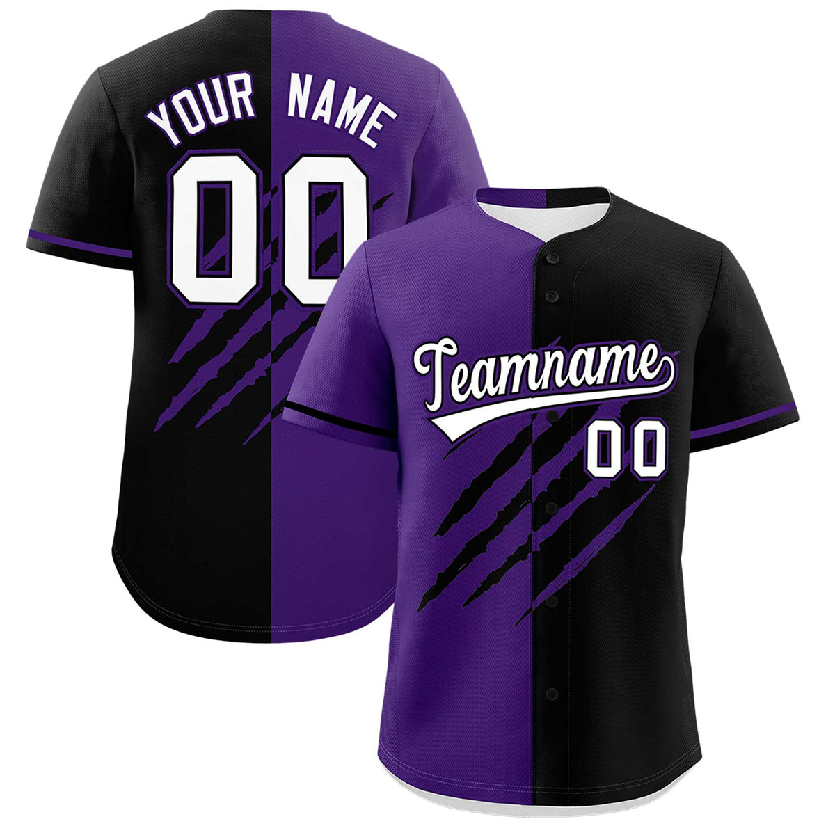 Custom Purple Black Split Tiger Claw Scratch Pattern Baseball Jersey