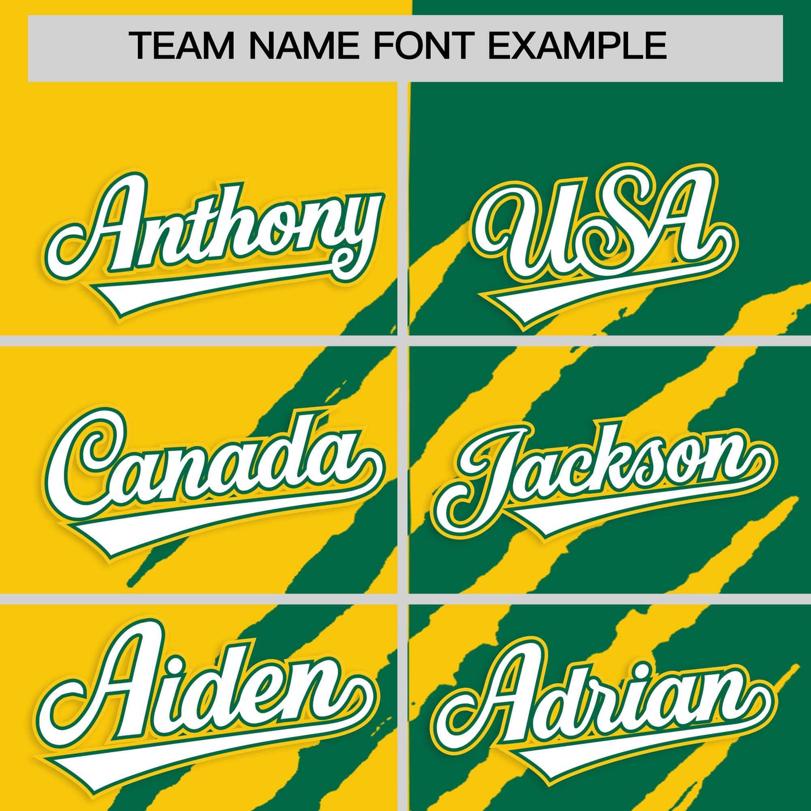 Custom Gold Kelly Green Split Tiger Claw Scratch Pattern Baseball Jersey