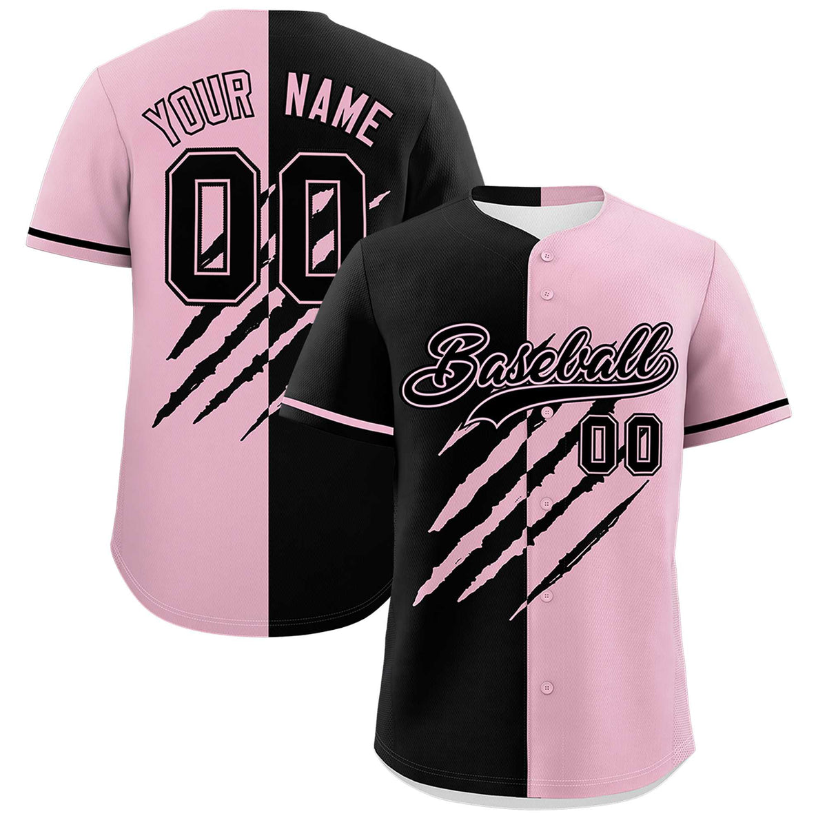 Custom Black Light Pink Split Tiger Claw Scratch Pattern Baseball Jersey