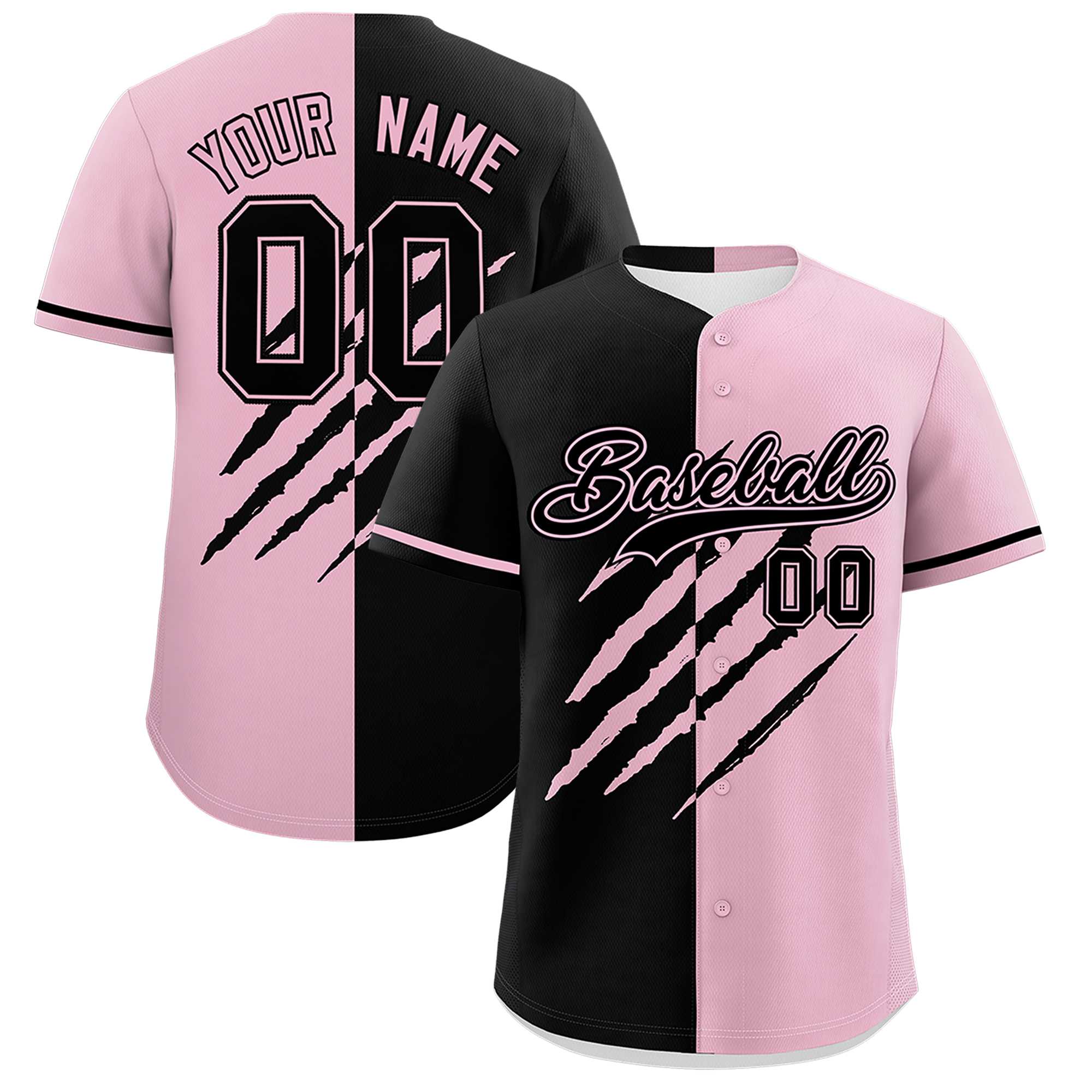 Custom Black Light Pink Split Tiger Claw Scratch Pattern Baseball Jersey